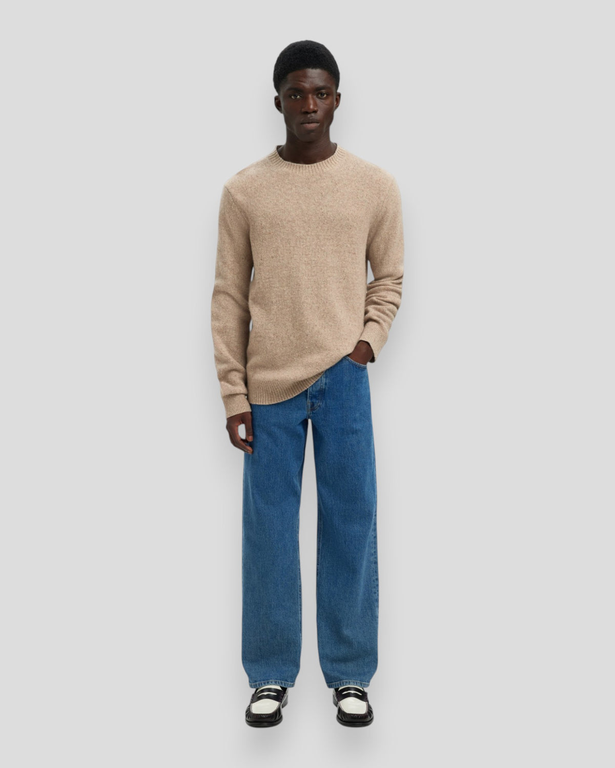 Neil LS Knit Regular Crew Neck - Oatmeal Detail: Neps