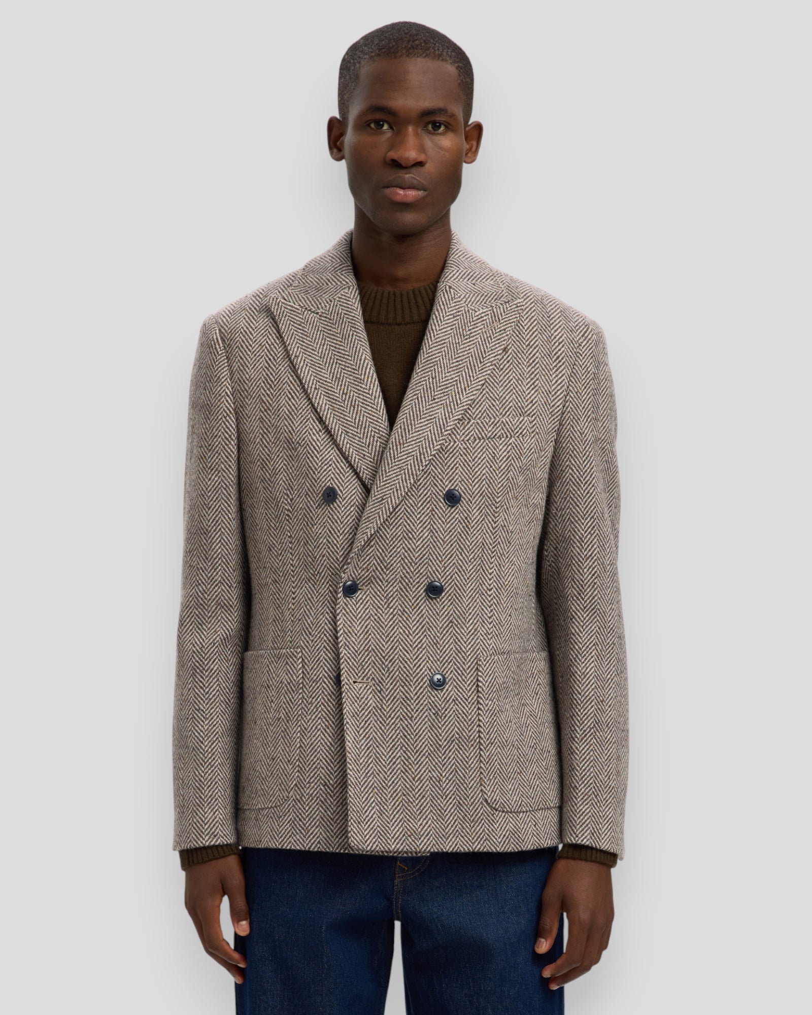 Regular Morris Herringbone Wool Blend Blazer - Brown Rice/Herringbone
