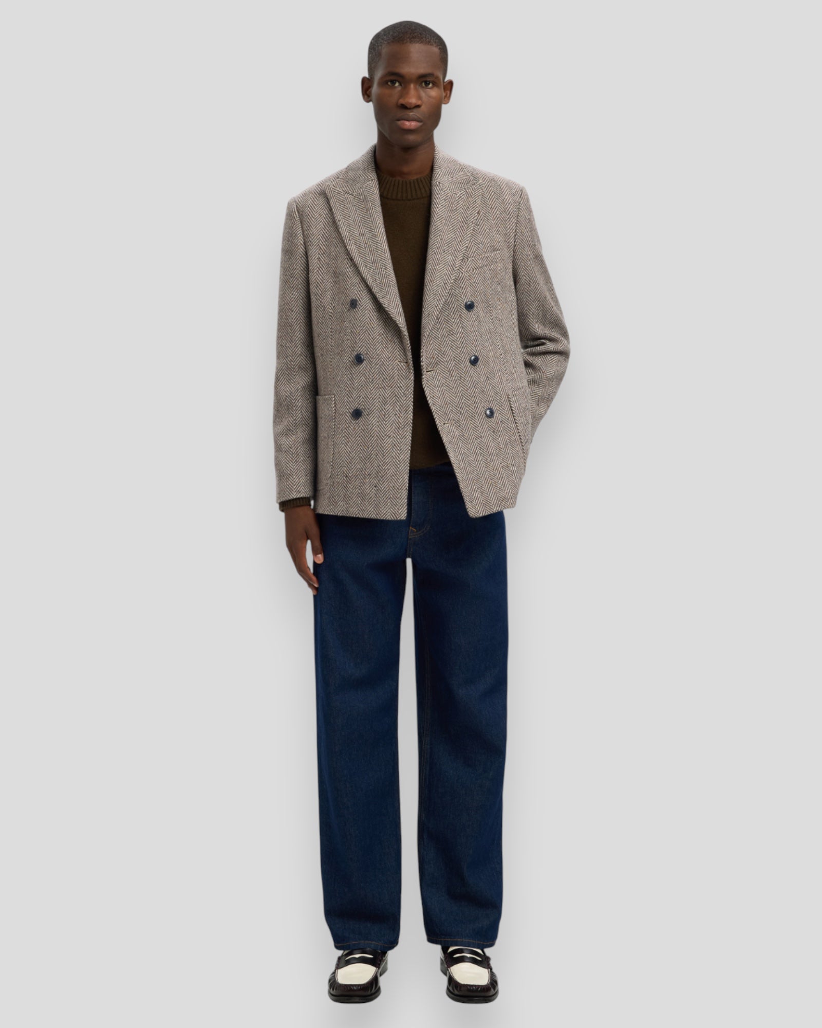 Regular Morris Herringbone Wool Blend Blazer - Brown Rice/Herringbone