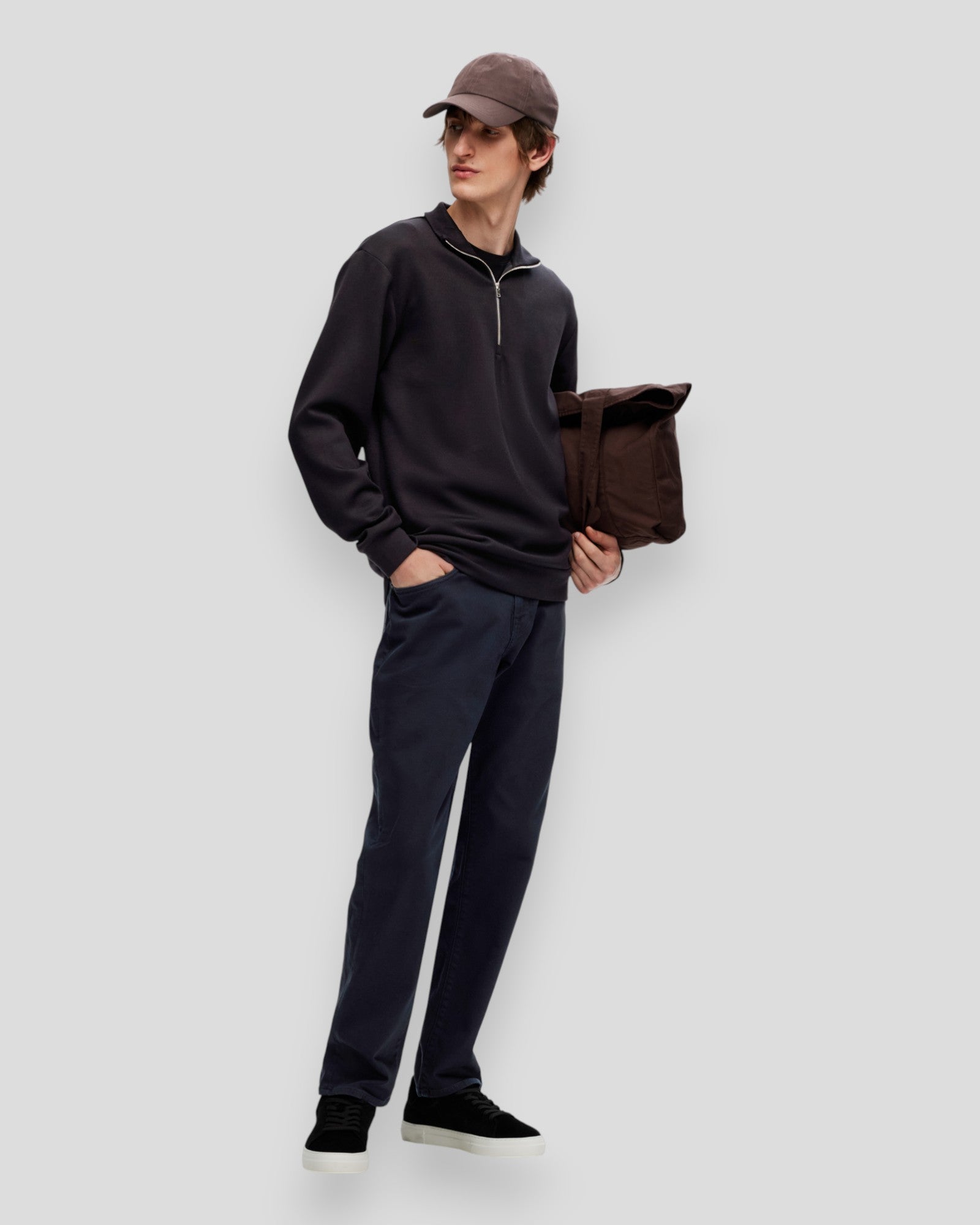 Emanuel Soft Zip High Neck Sweat - Black