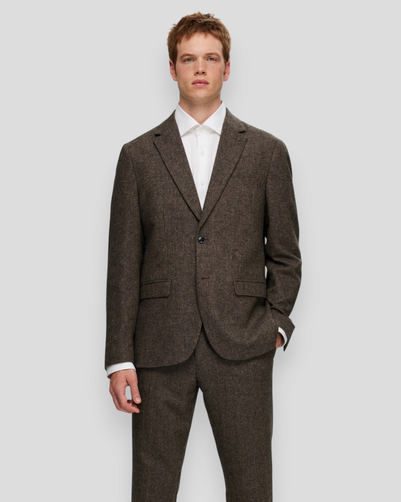 Slim Reed Wool Blazer - Brownie Detail
