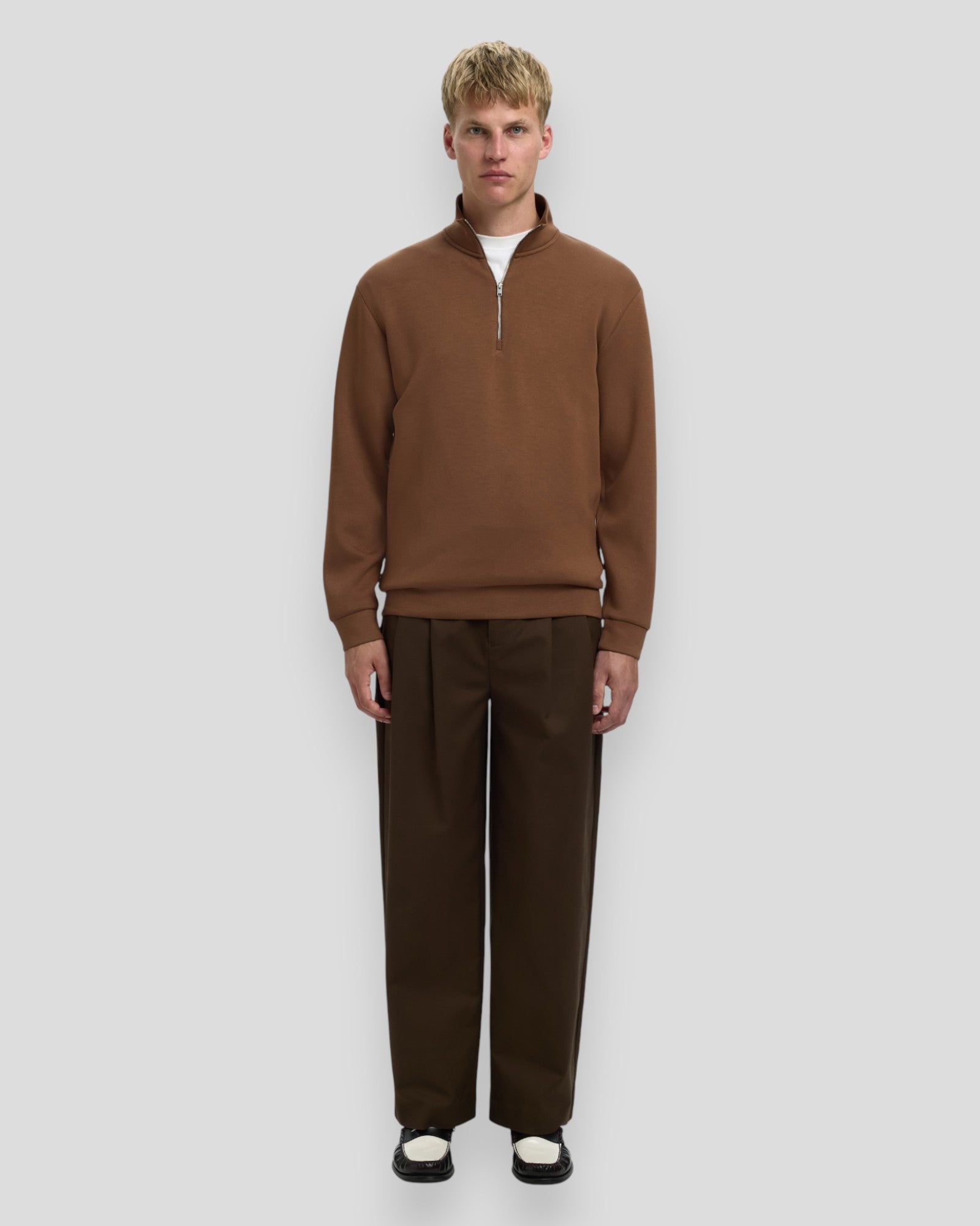 Emanuel Soft Zip High Neck Sweat - Soft Silt