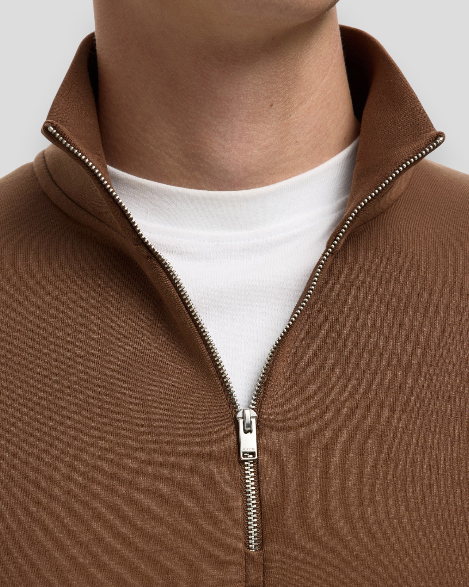 Emanuel Soft Zip High Neck Sweat - Soft Silt
