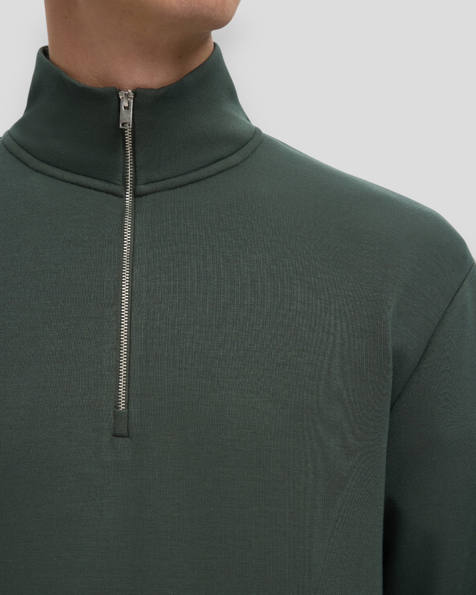 Emanuel Soft Zip High Neck Sweat - Deep Forest