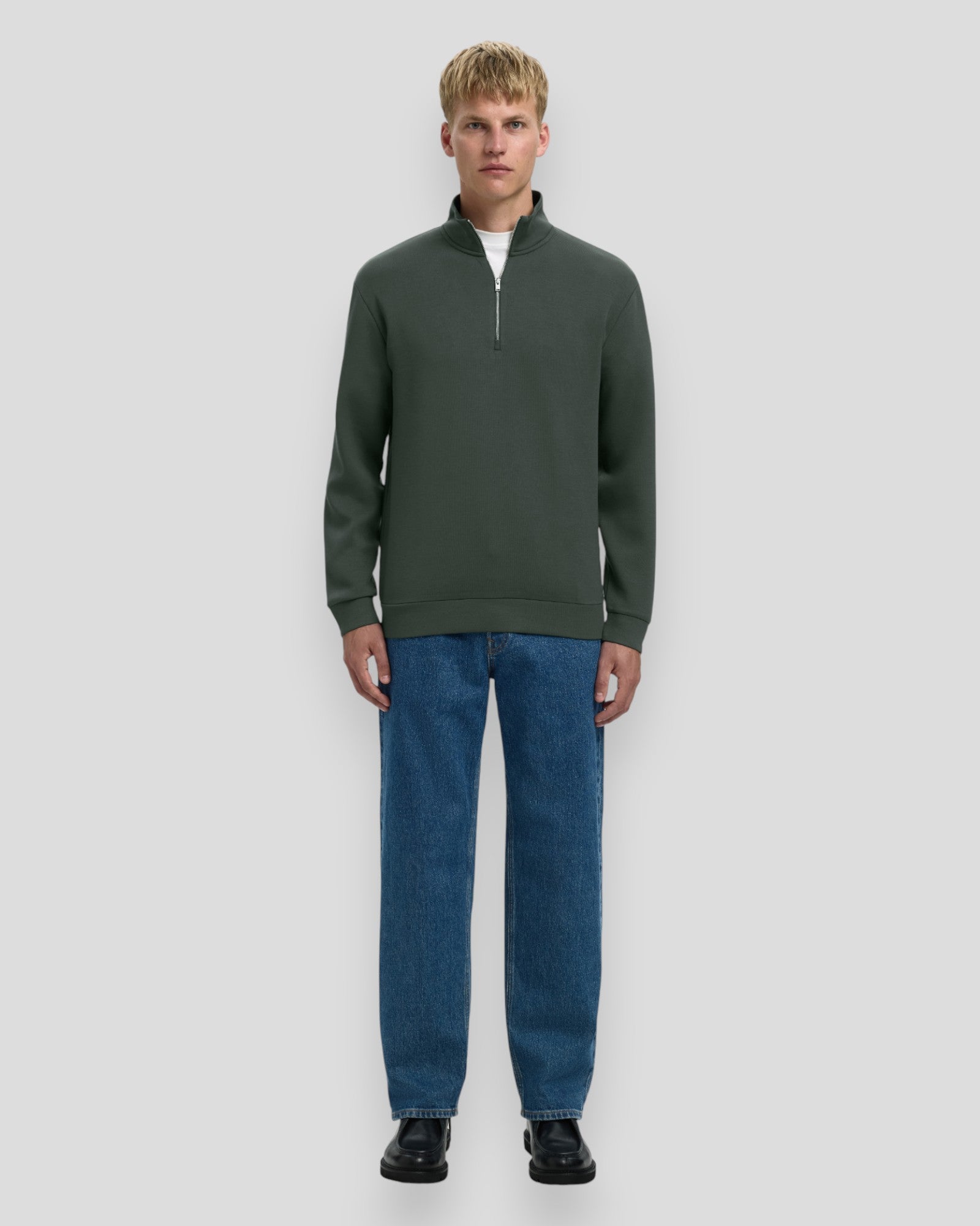 Emanuel Soft Zip High Neck Sweat - Deep Forest