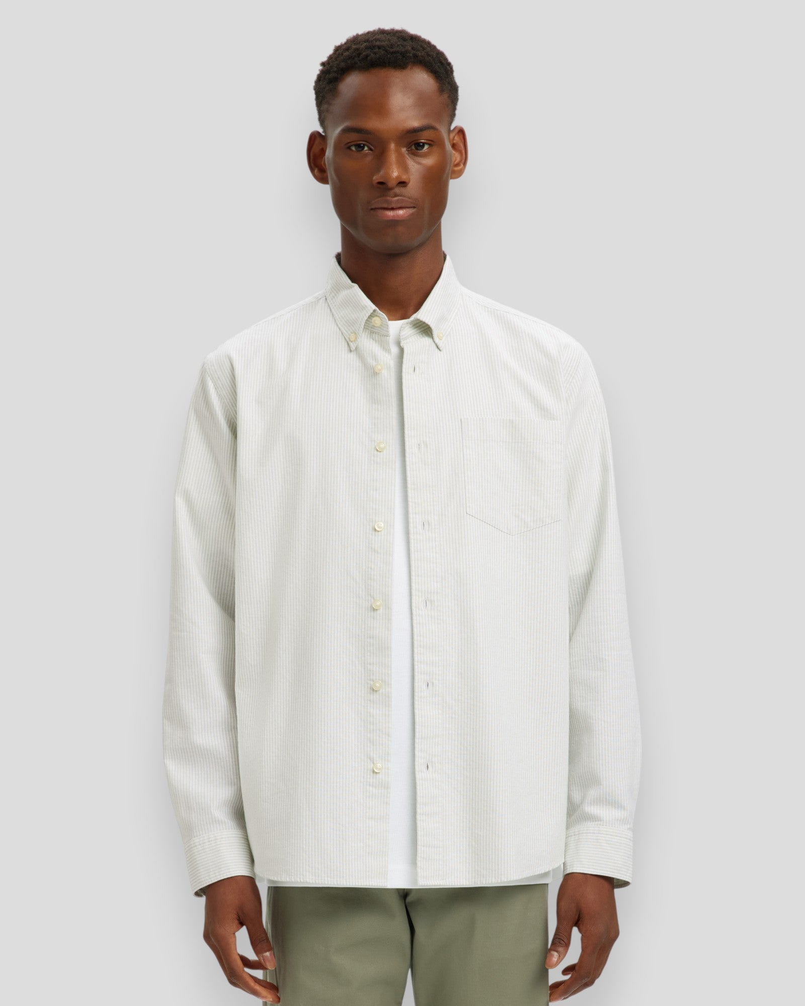 Regular Cole Rick-Ox Shirt LS - Bright White Stripes/Aqua Gray