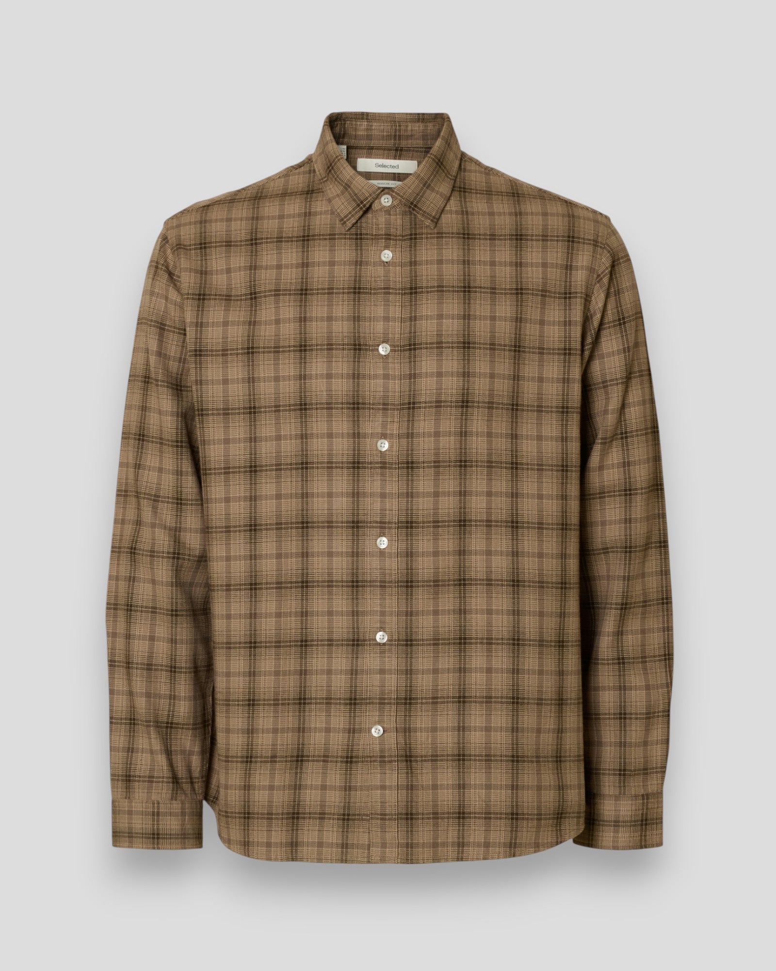 Regular Noah Brushed Twist Shirt LS - Savannah Tan/Check Brown