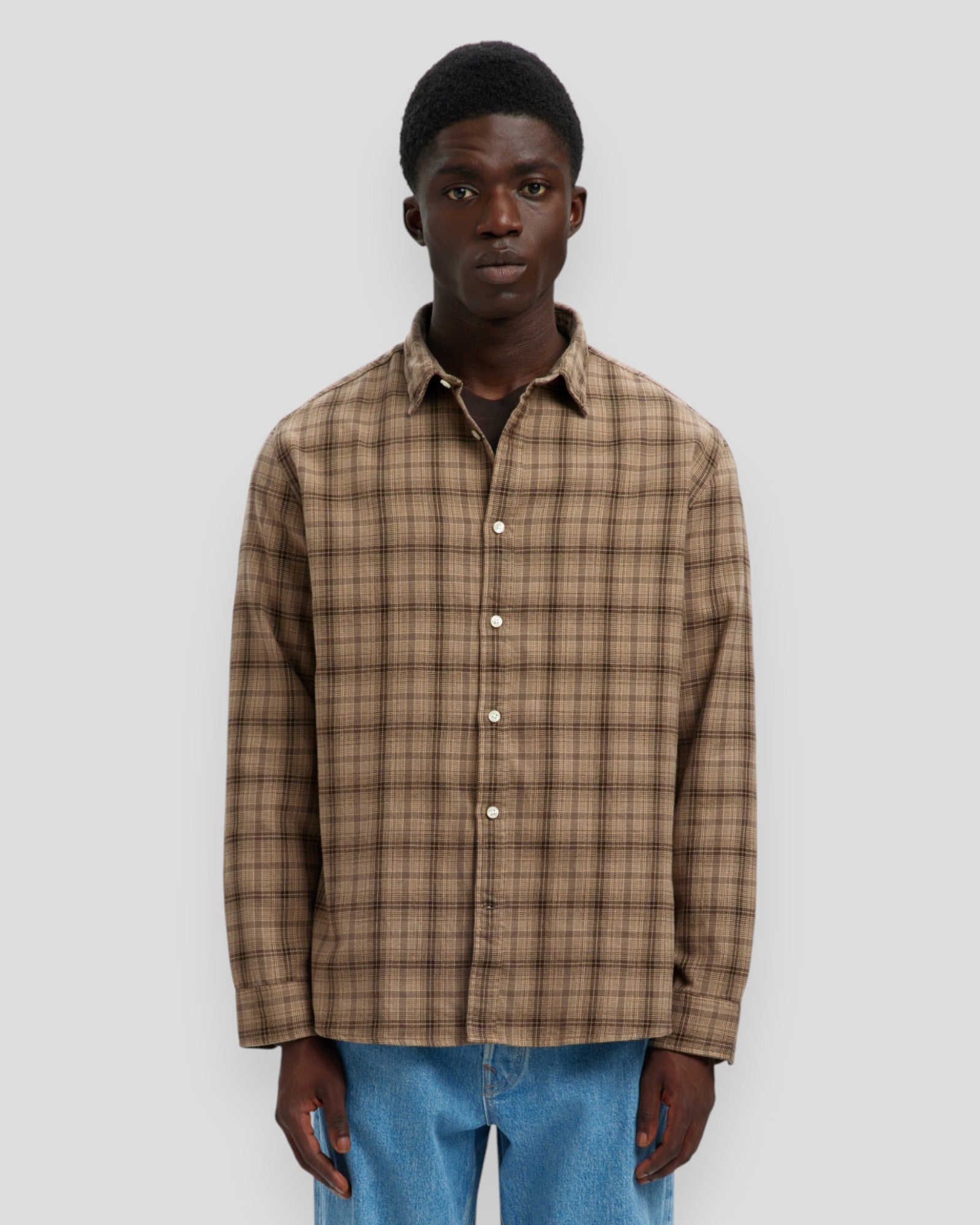 Regular Noah Brushed Twist Shirt LS - Savannah Tan/Check Brown
