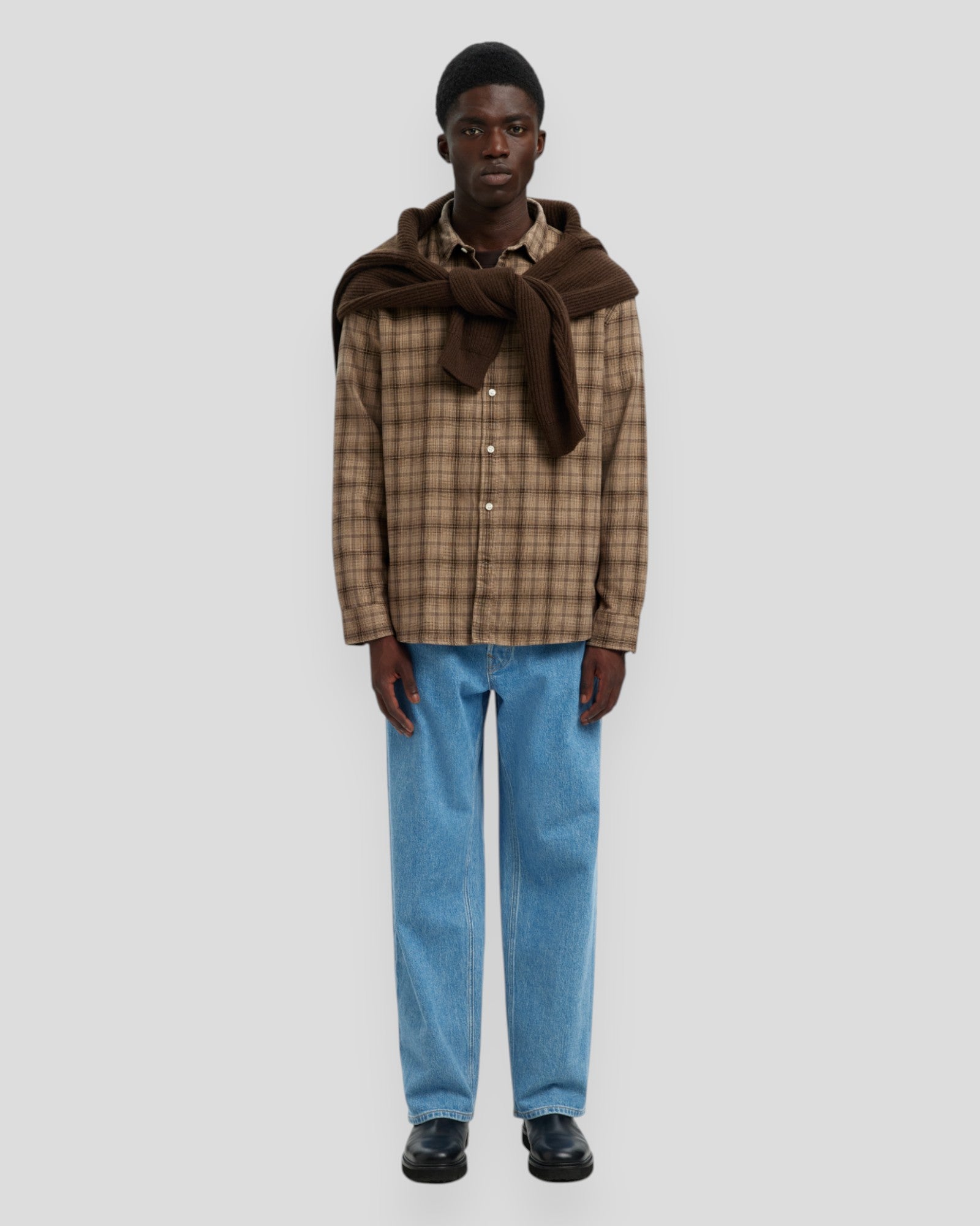 Regular Noah Brushed Twist Shirt LS - Savannah Tan/Check Brown