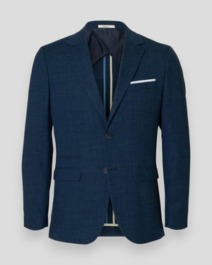 Mænds Slim Oasis Linned Blazer fra Selected i mørk navy, vises med klassisk snit og let stofmateriale.