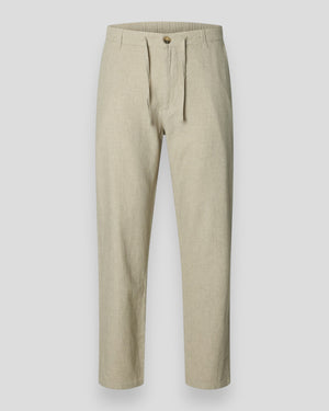 Slimtape Brody linbukser fra Selected i Vetiver og Oatmeal, afslappede bukser med et moderne snit og naturligt look.