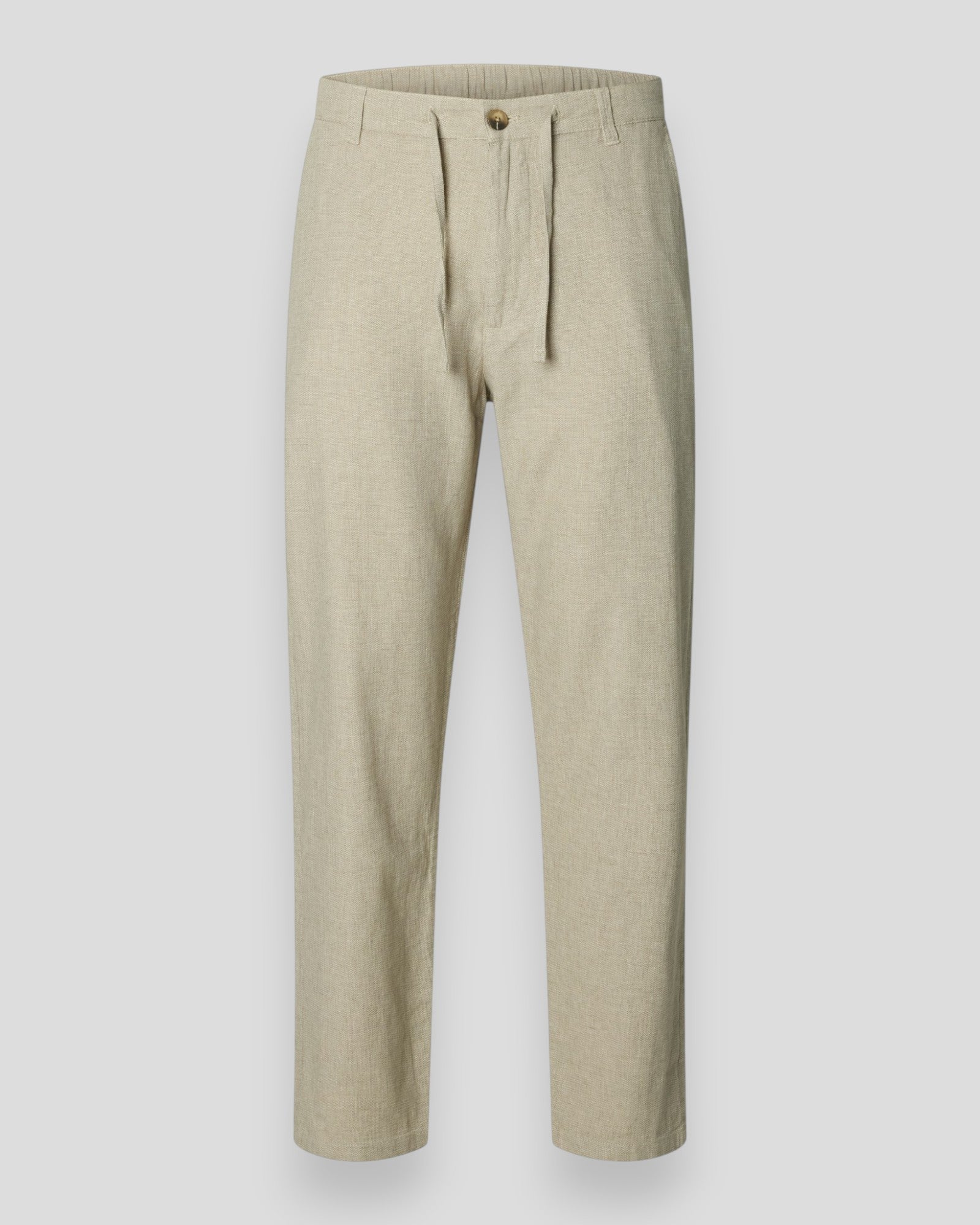 Slimtape Brody linbukser fra Selected i Vetiver og Oatmeal, afslappede bukser med et moderne snit og naturligt look.