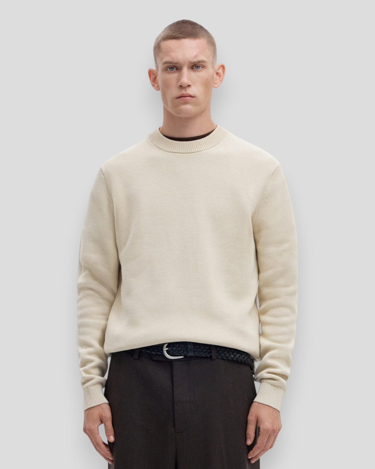 Dane Knit Structure Crew Neck - Oatmeal
