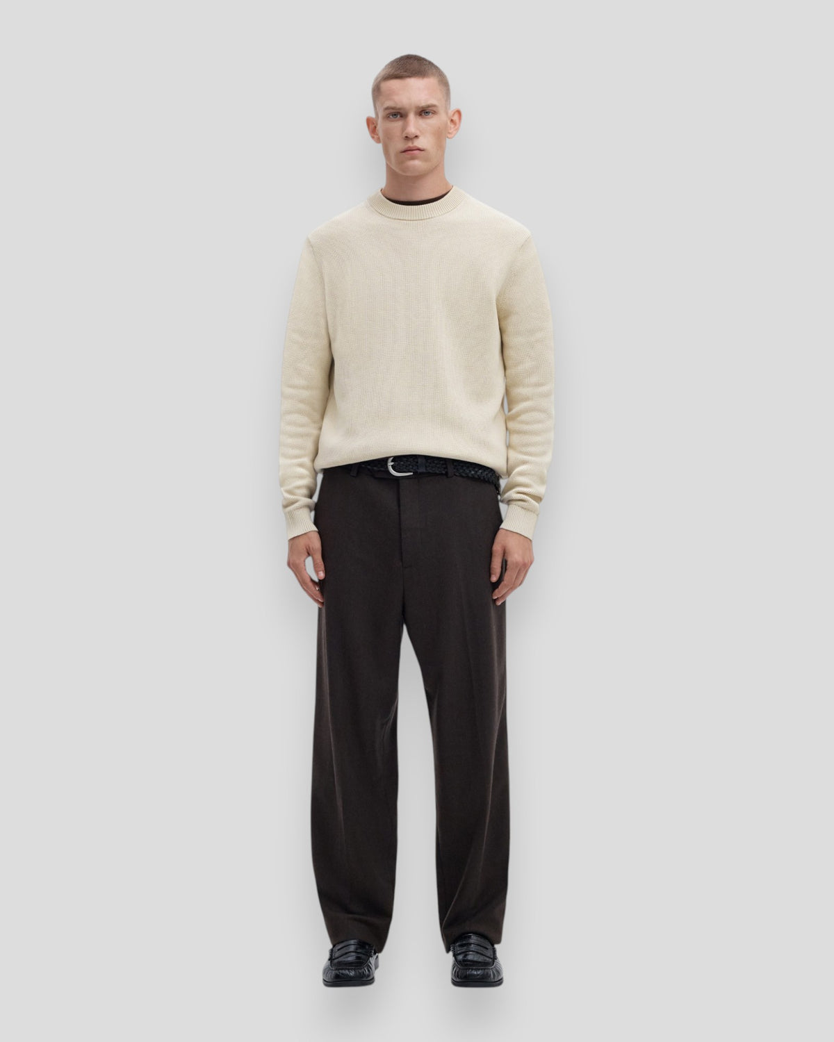 Dane Knit Structure Crew Neck - Oatmeal