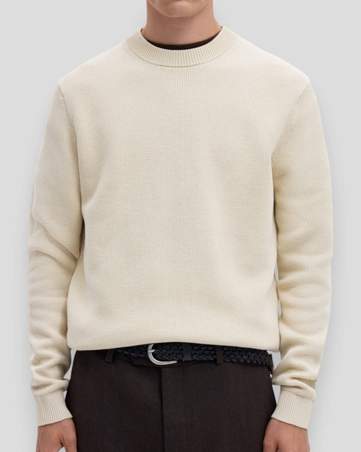 Dane Knit Structure Crew Neck - Oatmeal