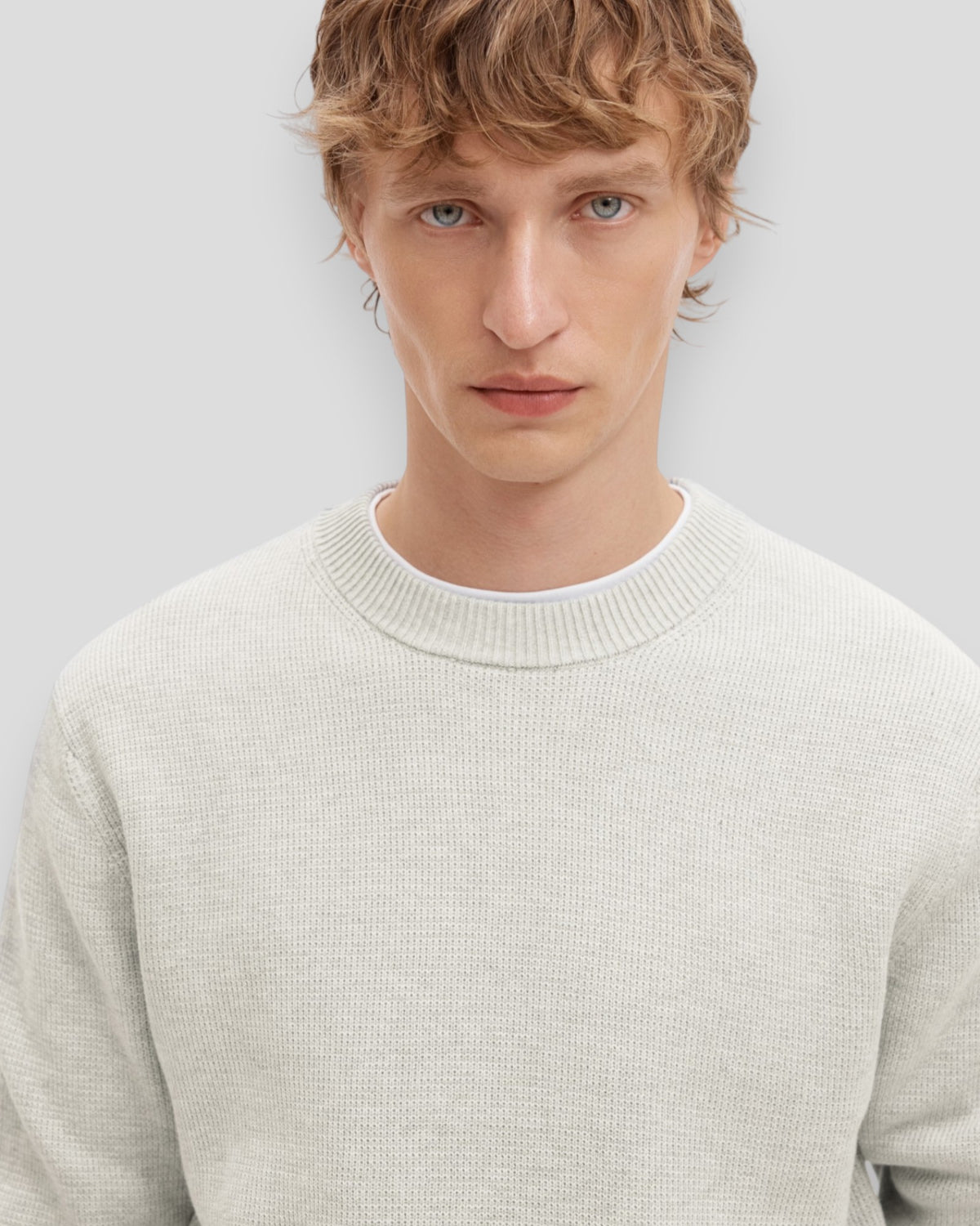 Dane Knit Sructure Crew Neck - Light Grey Melange