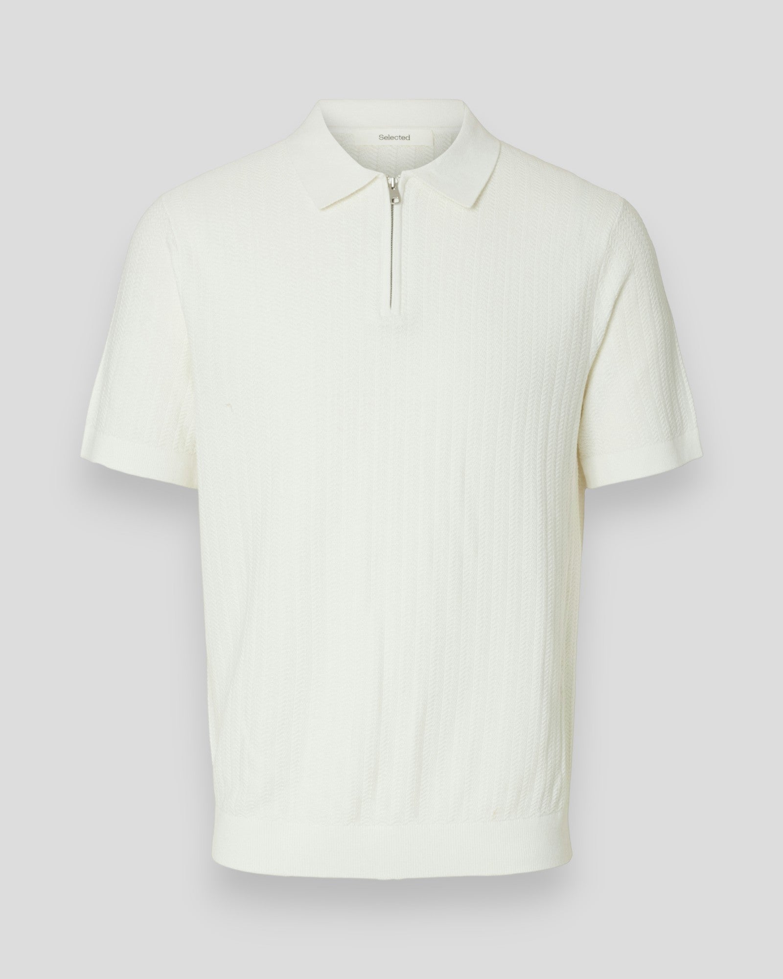 Can SS Knit Structure Zip Polo - Egret