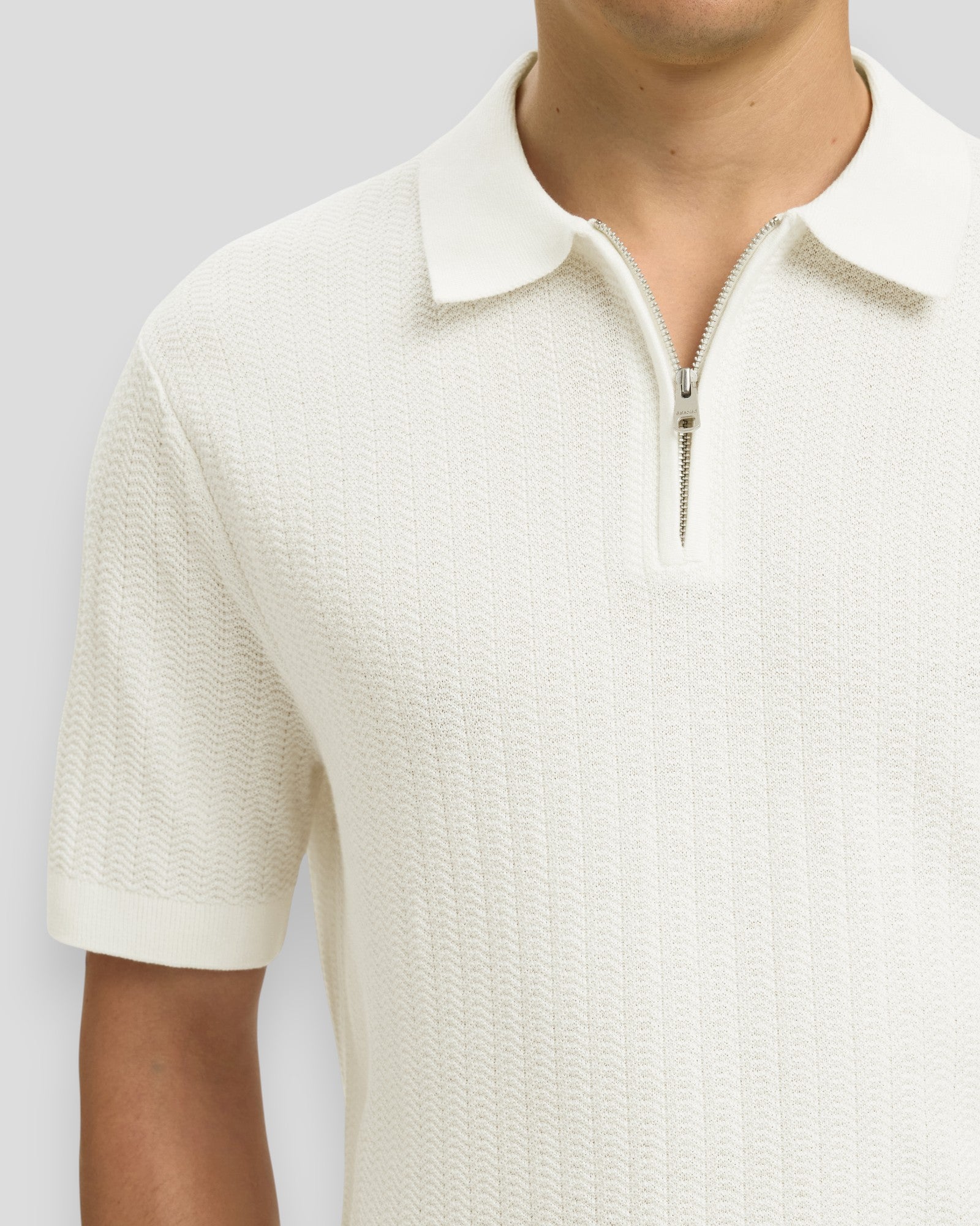Can SS Knit Structure Zip Polo - Egret