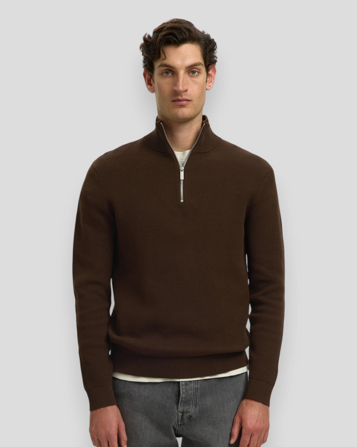 Dane Knit Structure Half Zip - Demitasse