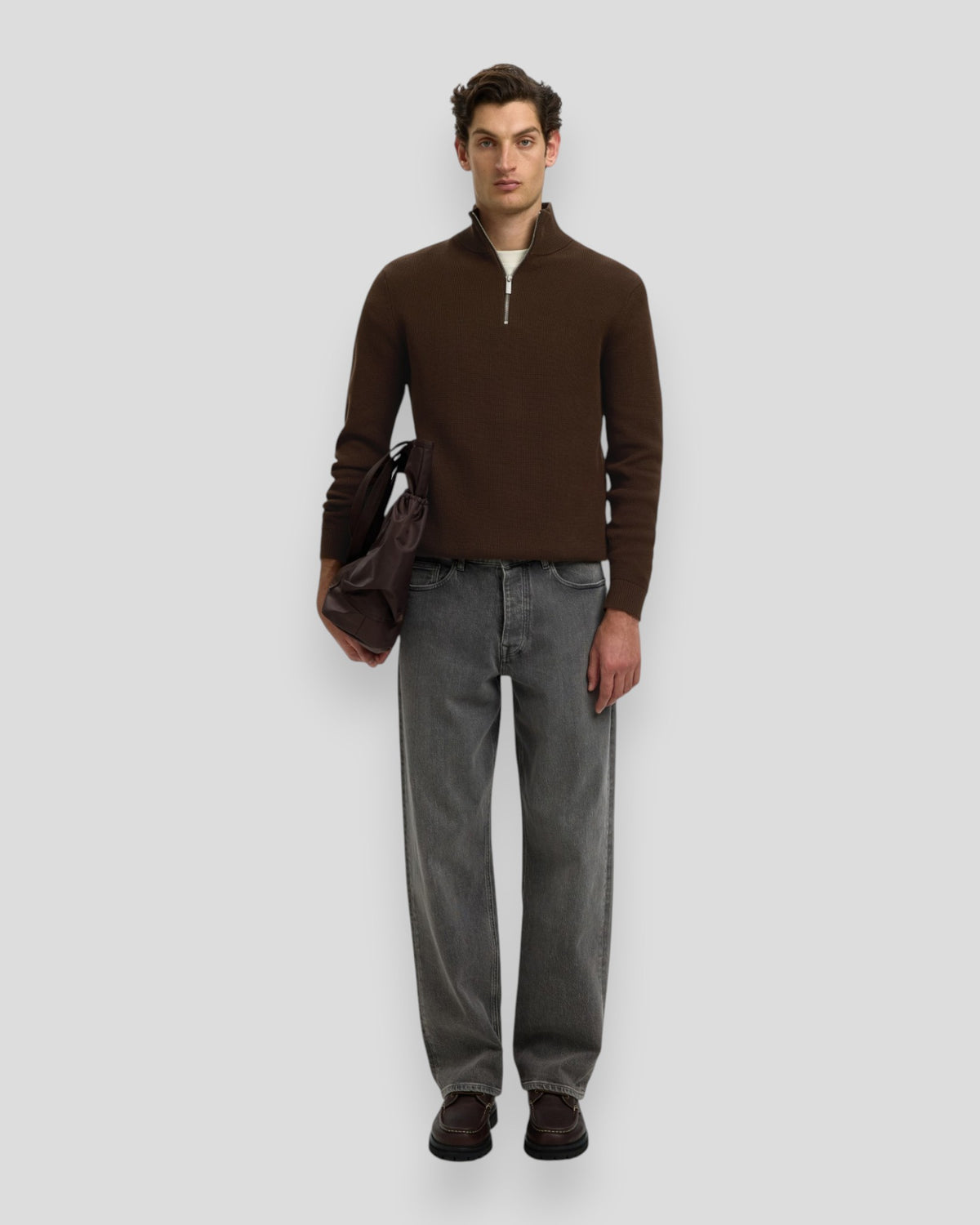 Dane Knit Structure Half Zip - Demitasse