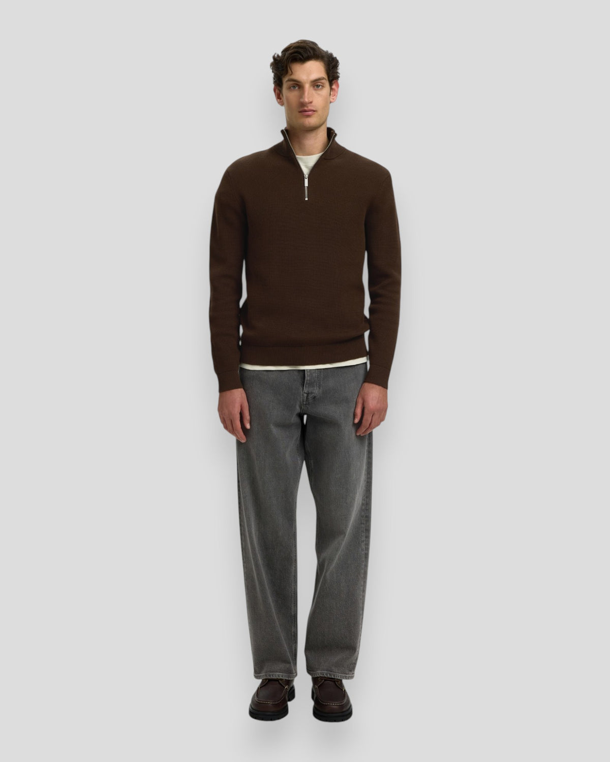 Dane Knit Structure Half Zip - Demitasse