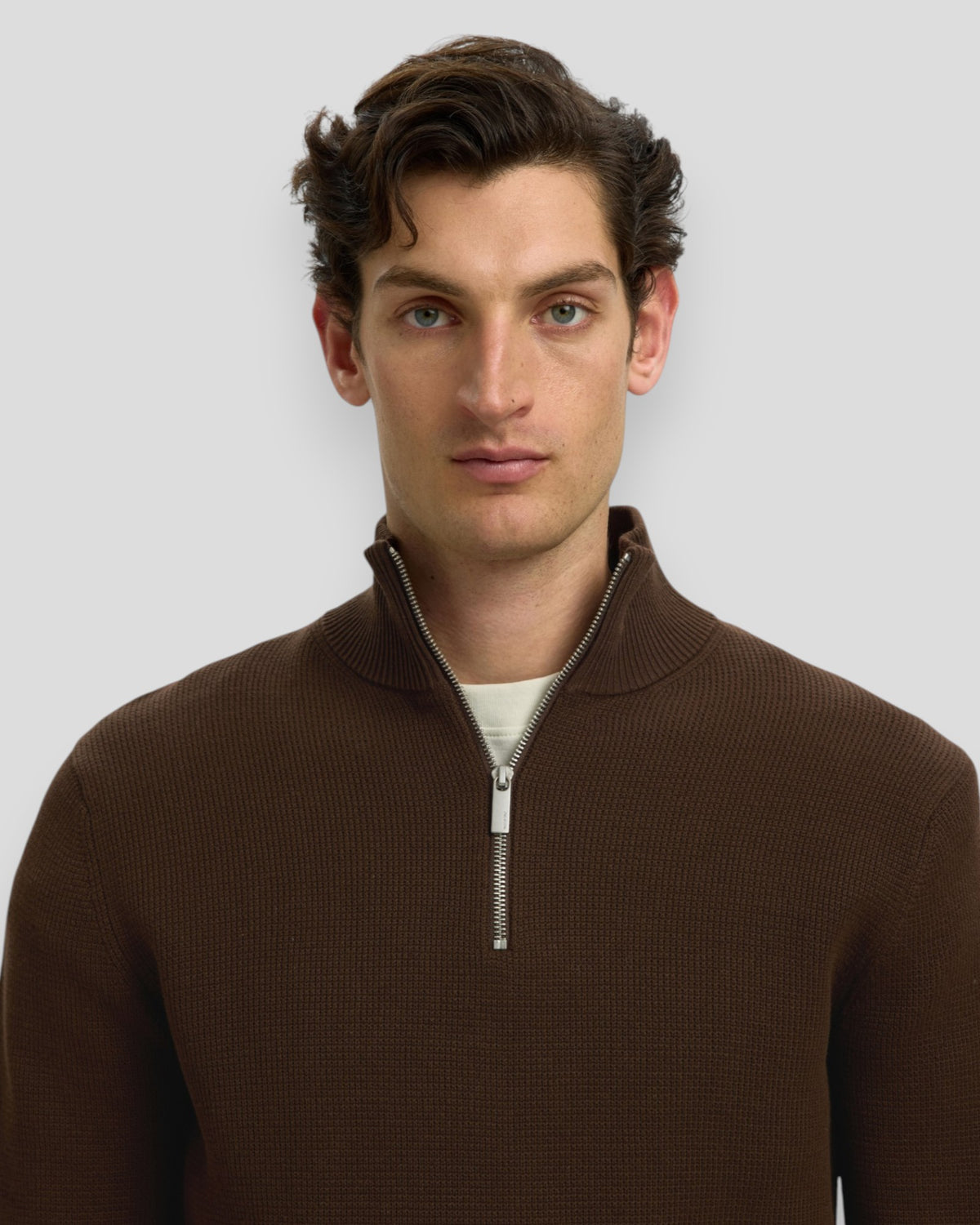 Dane Knit Structure Half Zip - Demitasse