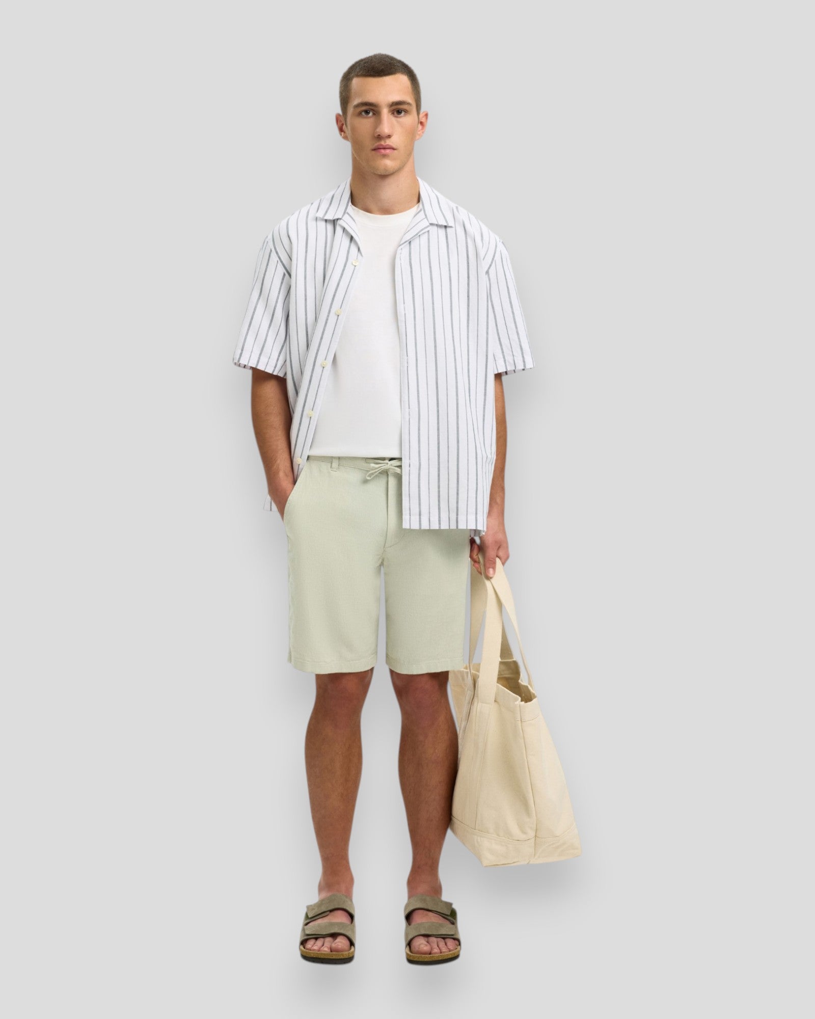 Regular Brody Linen Shorts - Aqua Gray Mixed W. Oatmeal