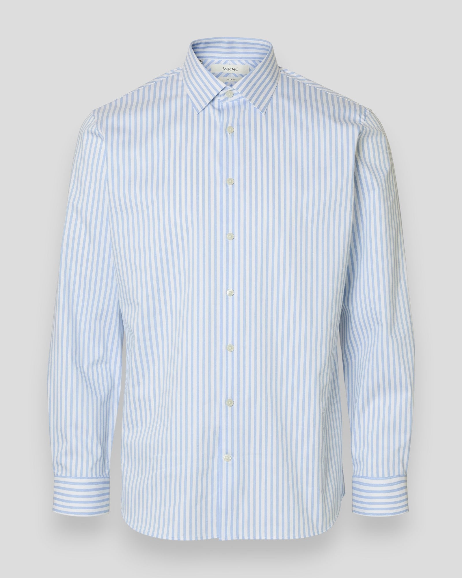 Slim Performance Shirt LS - Bright White Stripes/Light Blue