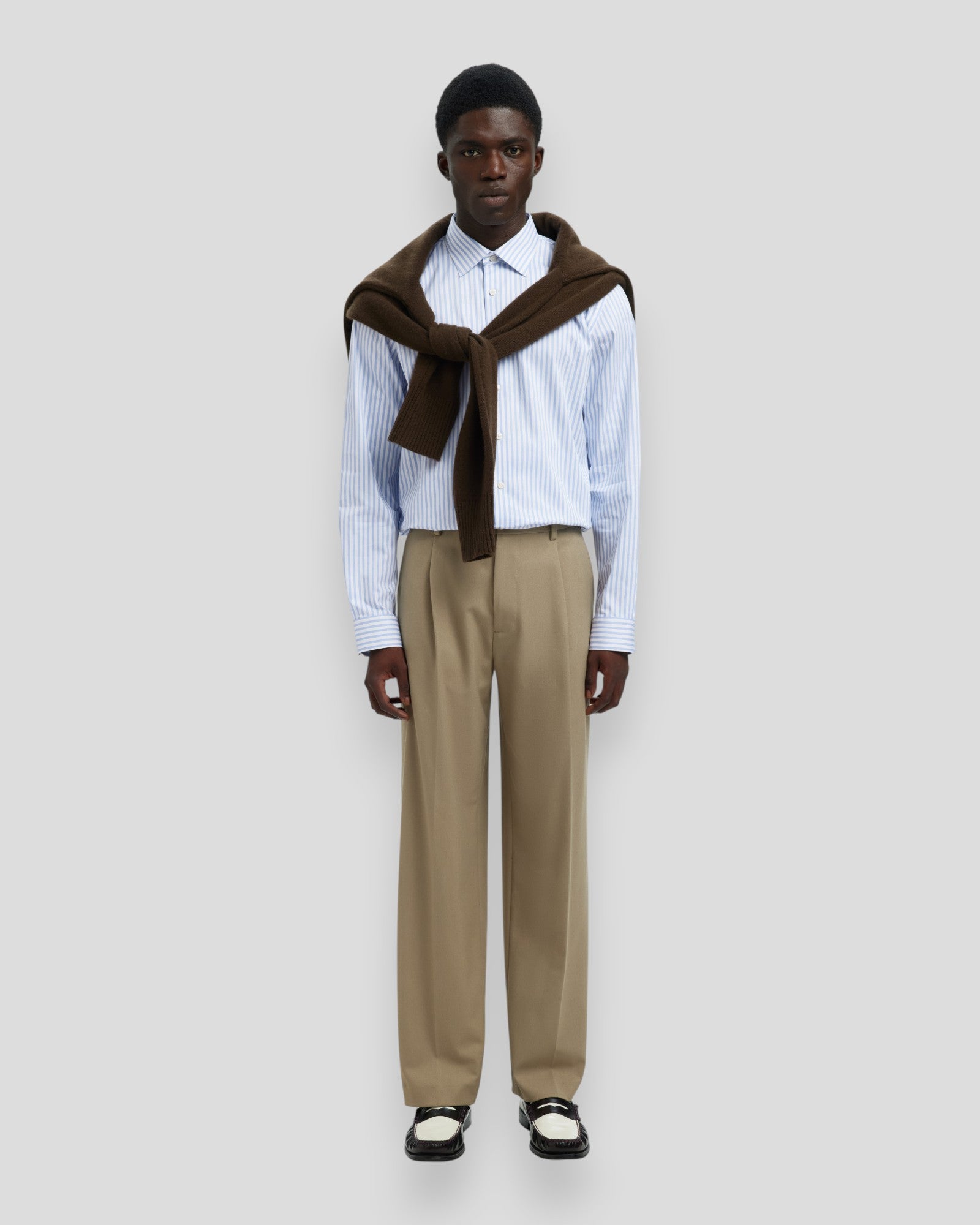 Slim Performance Shirt LS - Bright White Stripes/Light Blue