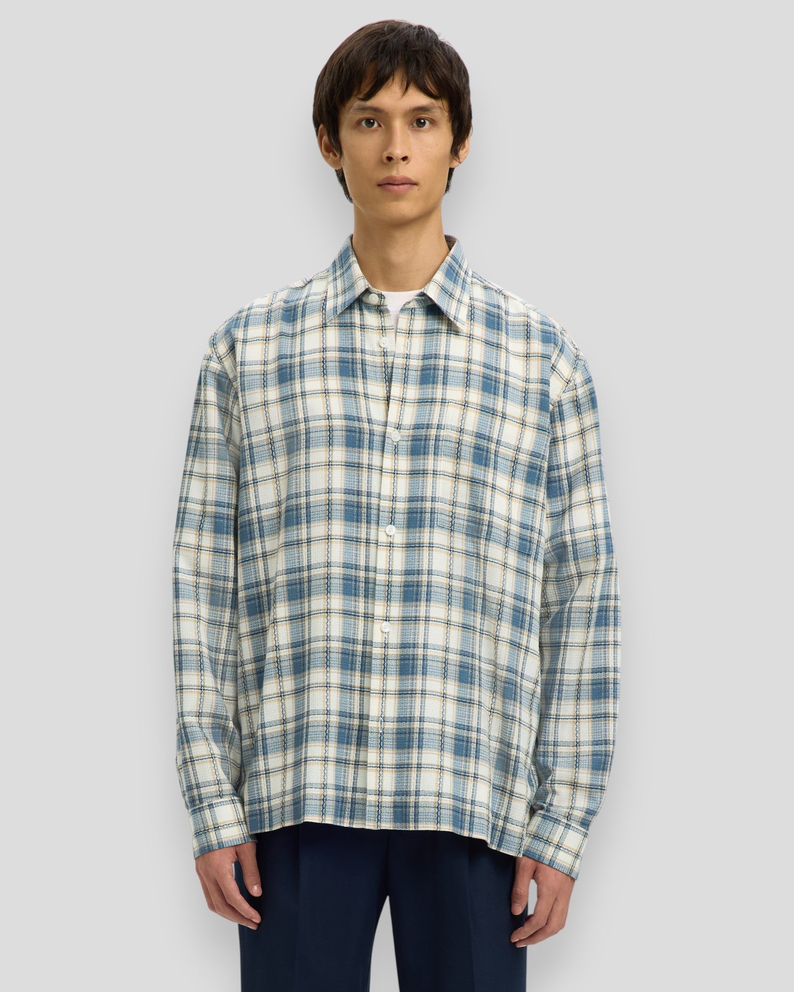Landon Check LS Shirt - Egret Checks/Blue Mirage Multi Check