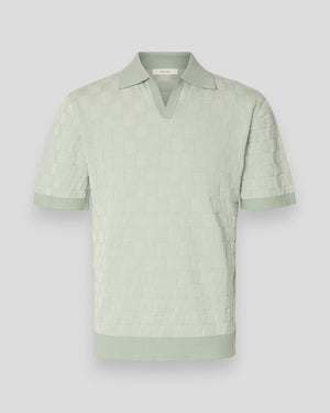 Mænds Selected Milas SS Knit afslappet farvet åben polo i aqua grå med egret detaljer, blød og komfortabel sommerpolo