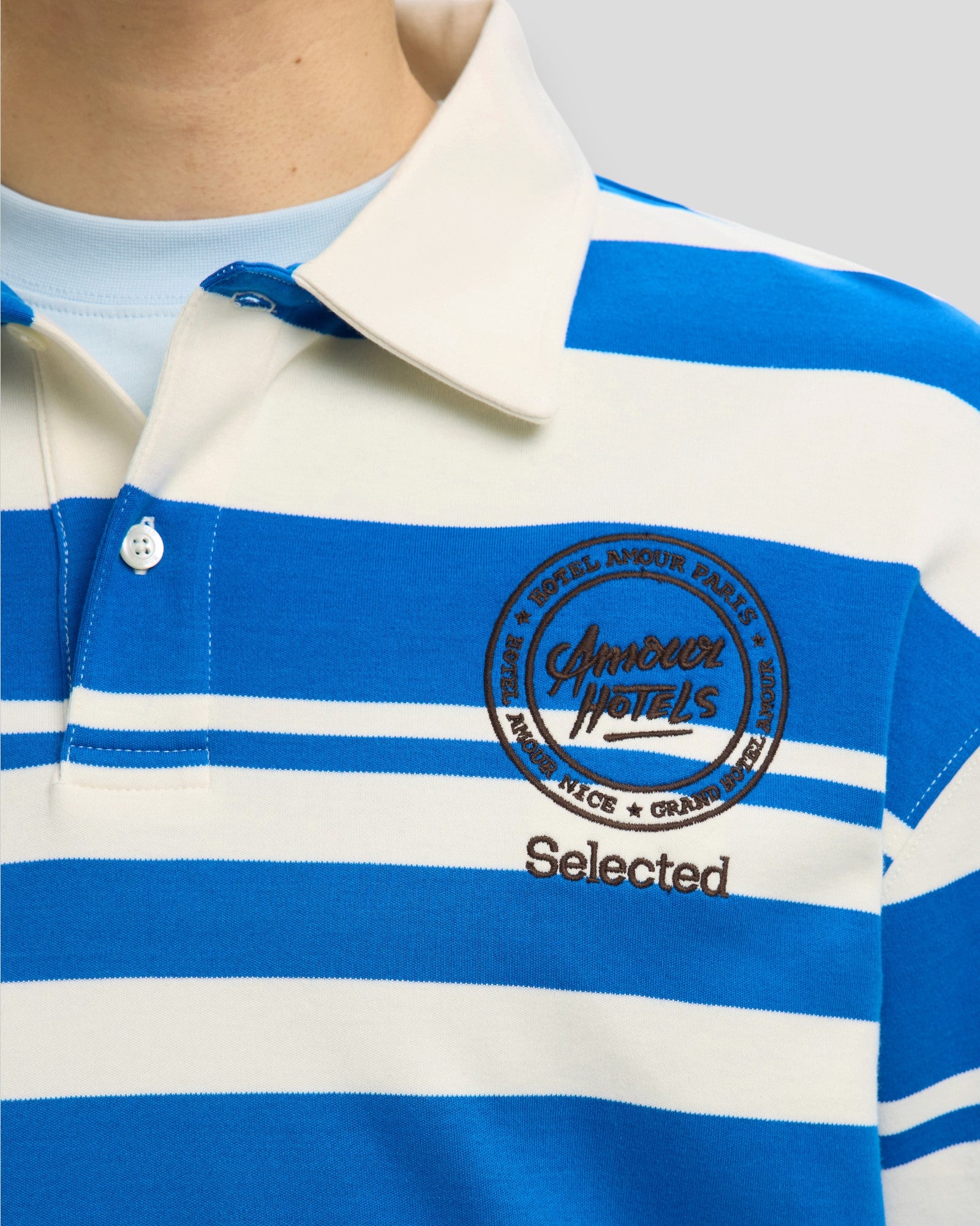 Relax Jack LS Polo Hotel Amour - Egret Stripes/Victoria Blue