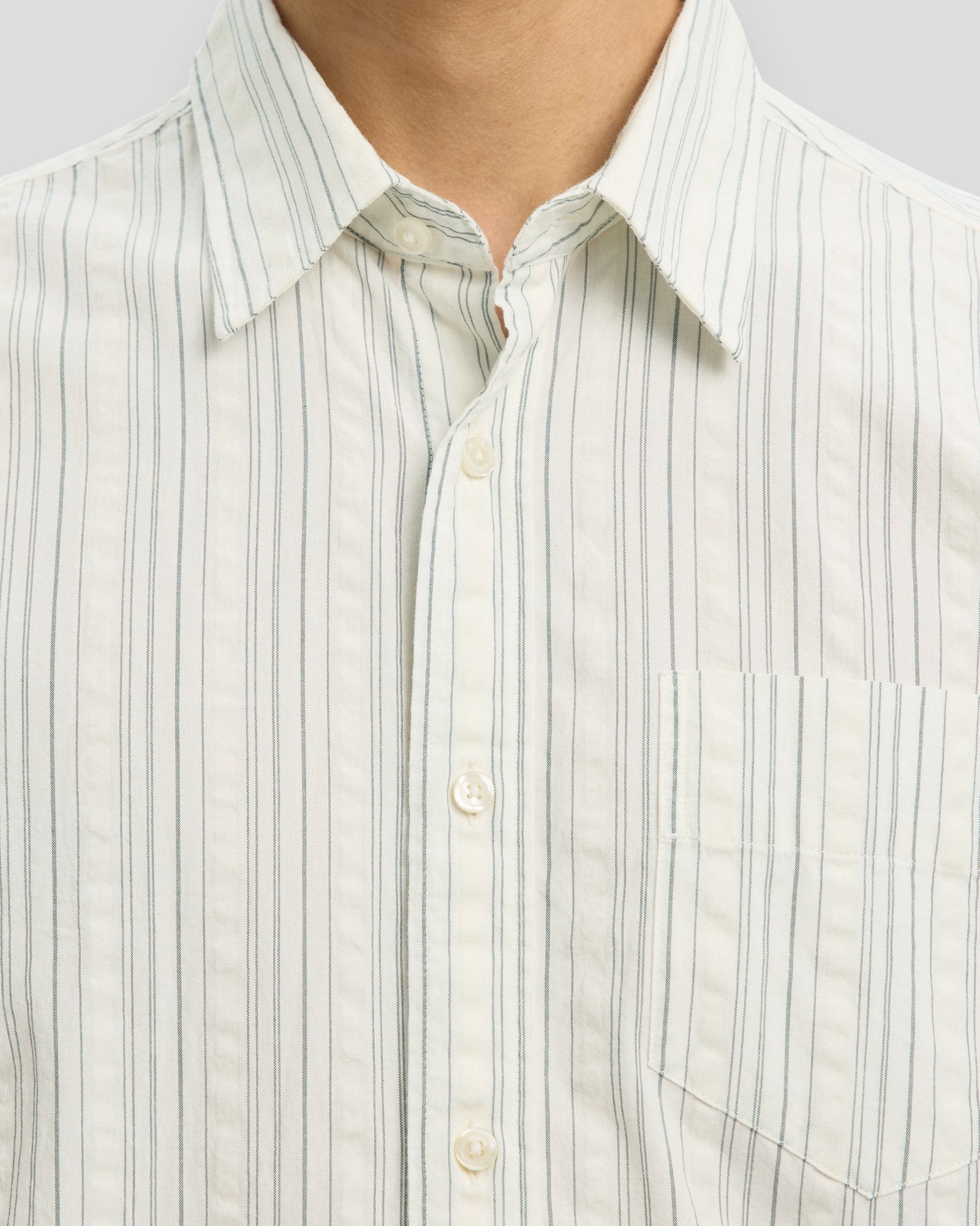 Regular Freddie Mix Seersucker LS Shirt - Egret Stripes/Balsam Green