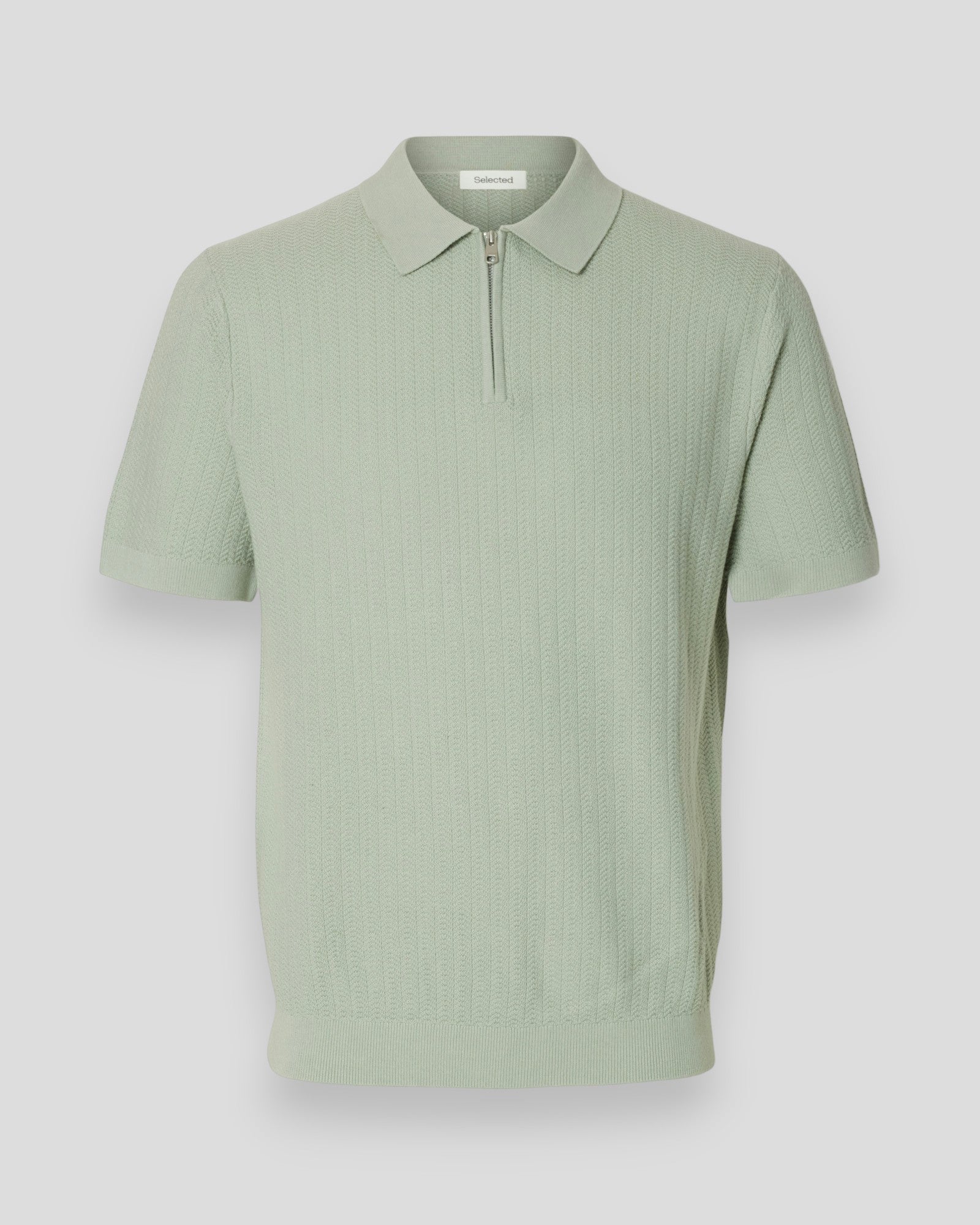 Can SS Knit Structure Zip Polo - Aqua Gray