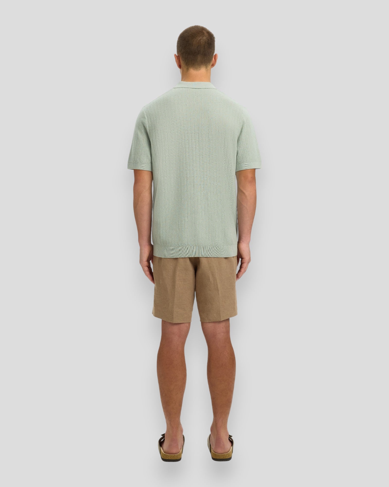 Can SS Knit Structure Zip Polo - Aqua Gray