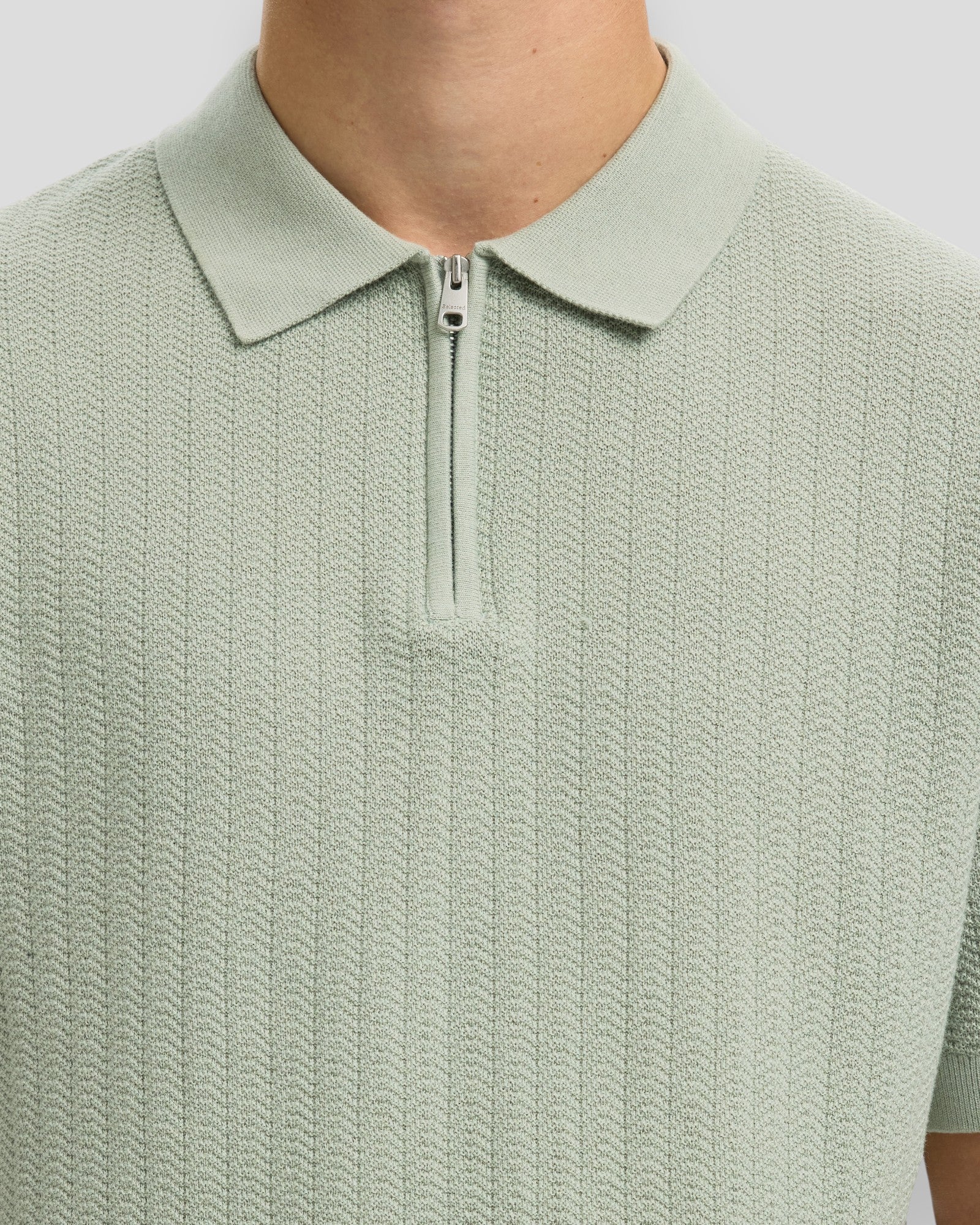 Can SS Knit Structure Zip Polo - Aqua Gray