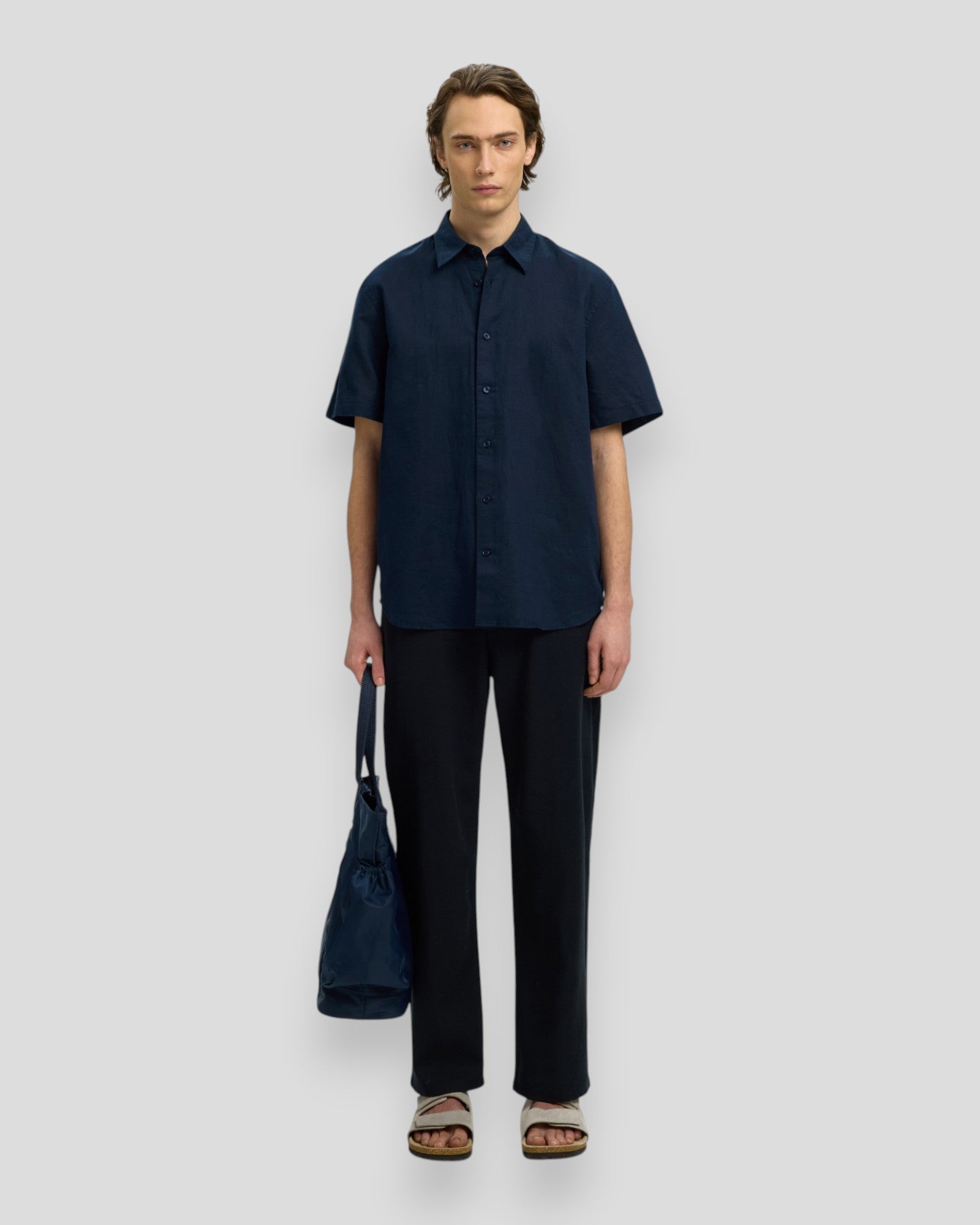 Regular Claus Clay Linen Blend SS Shirt - Sky Captain