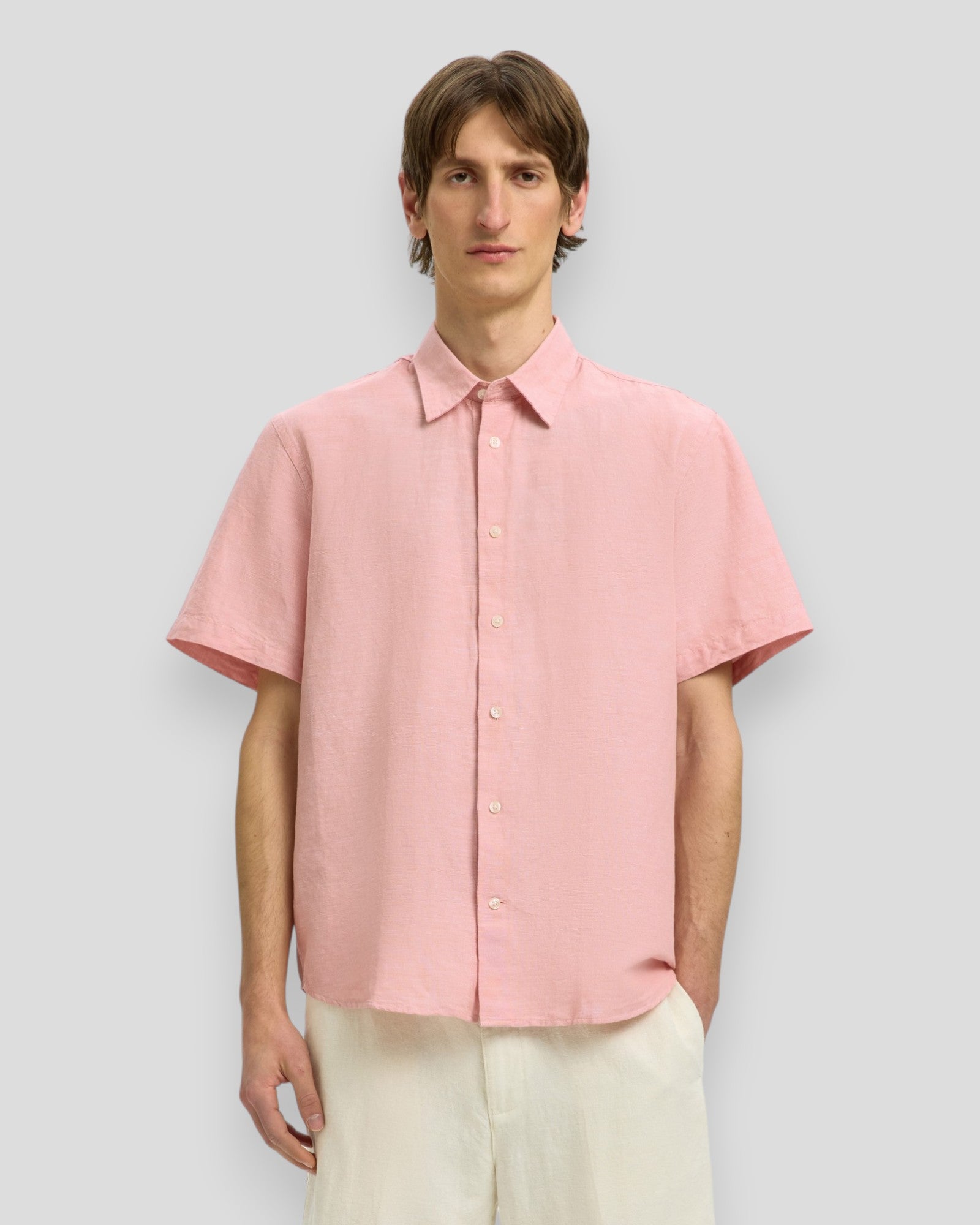 Regular Claus Clay Linen Blend SS Shirt - Rose Dawn
