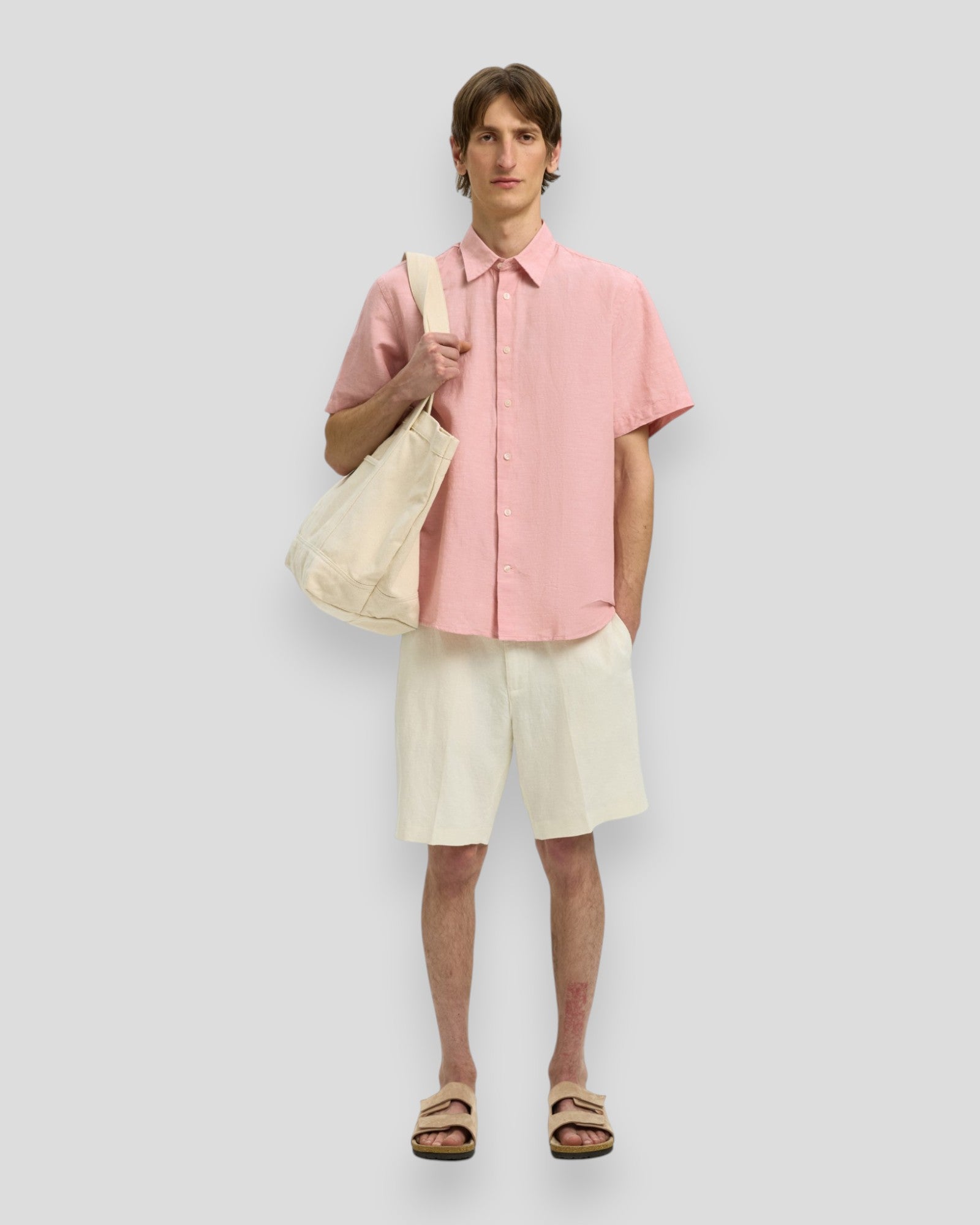Regular Claus Clay Linen Blend SS Shirt - Rose Dawn
