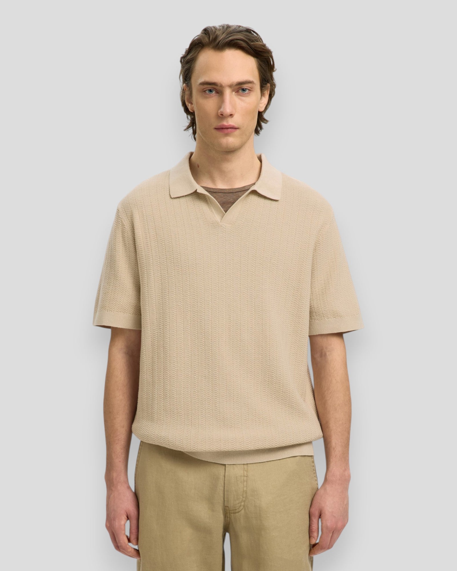 Mattis SS Linen Blend Struc Polo - Oatmeal