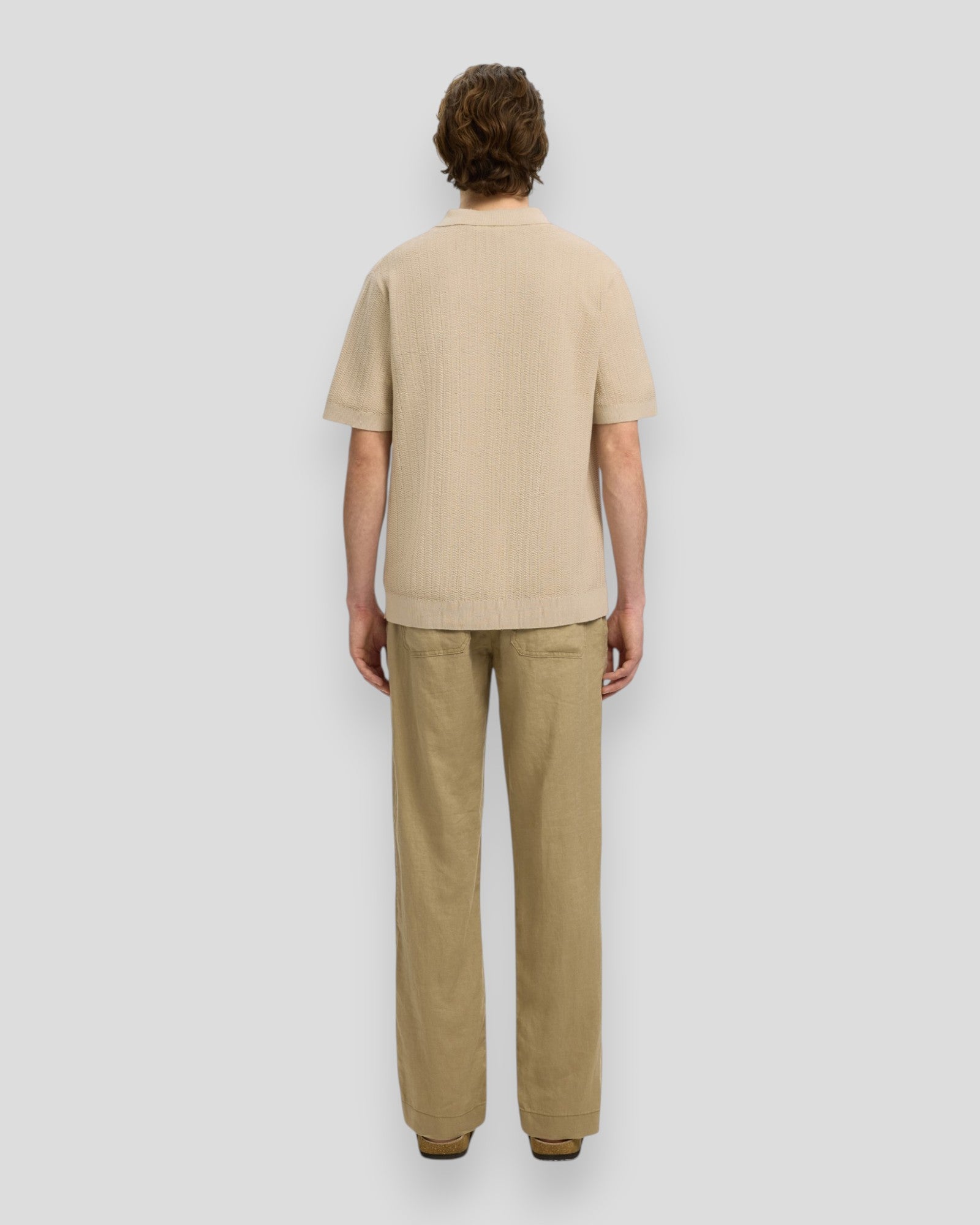 Mattis SS Linen Blend Struc Polo - Oatmeal