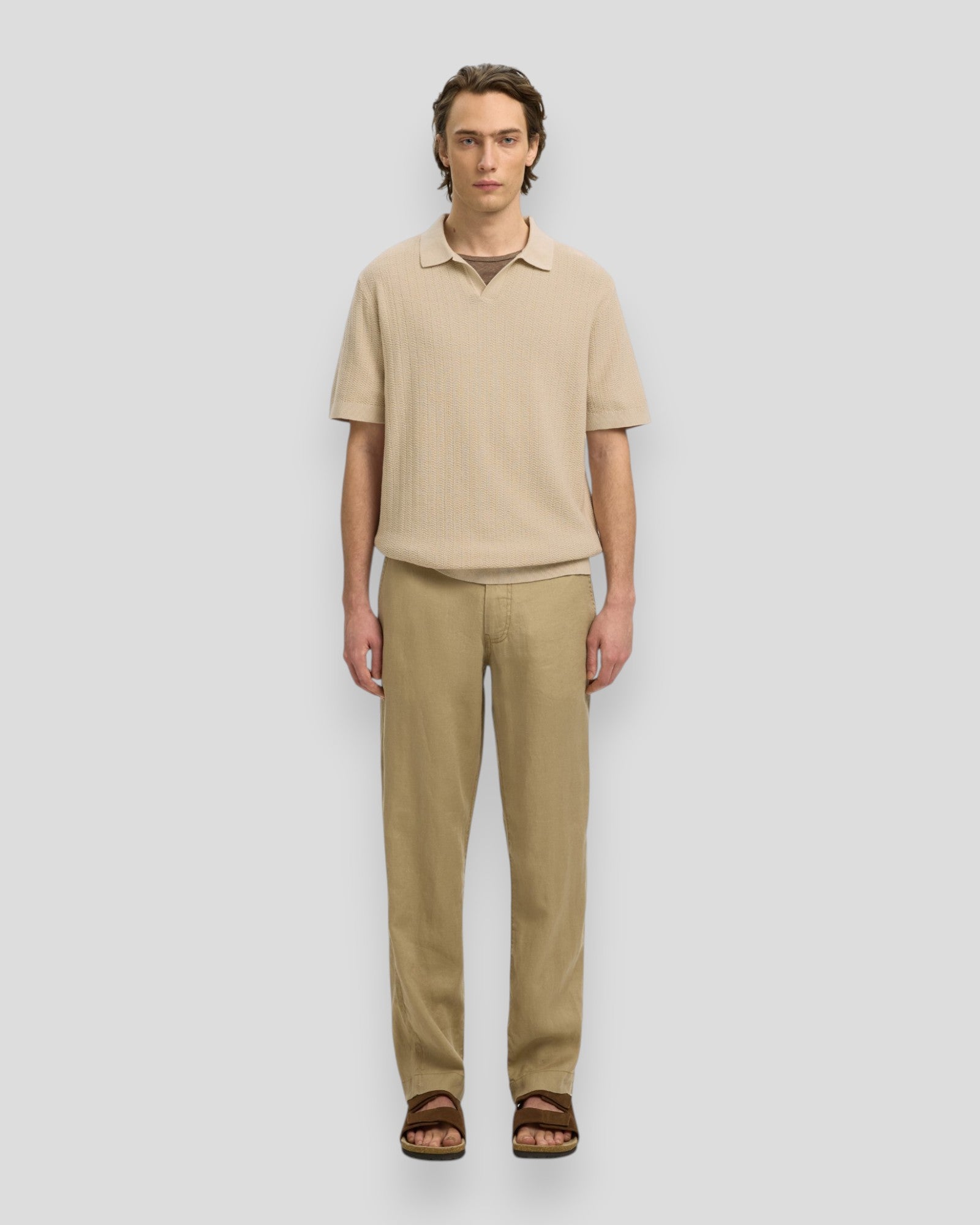 Mattis SS Linen Blend Struc Polo - Oatmeal