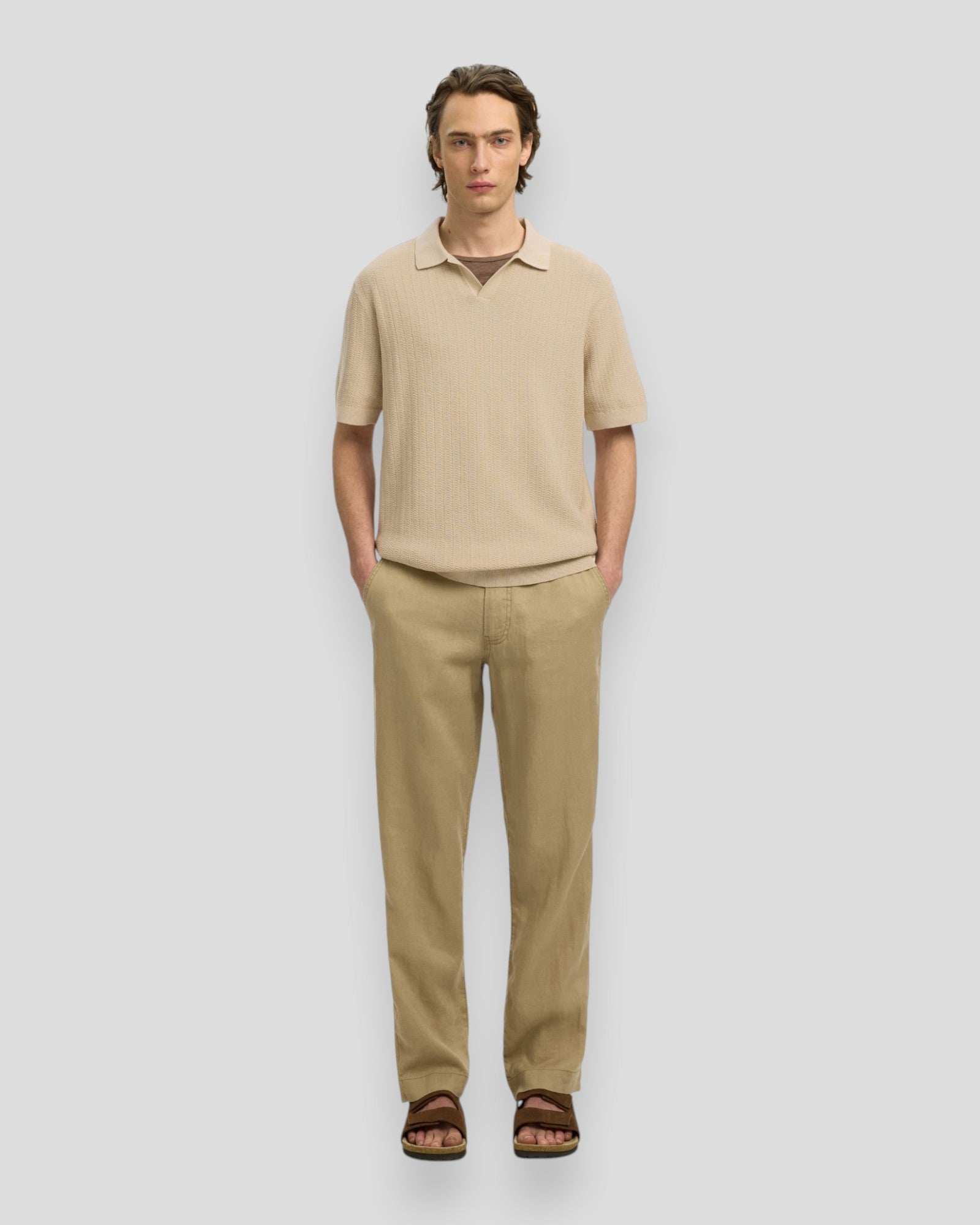 Mattis SS Linen Blend Struc Polo - Oatmeal