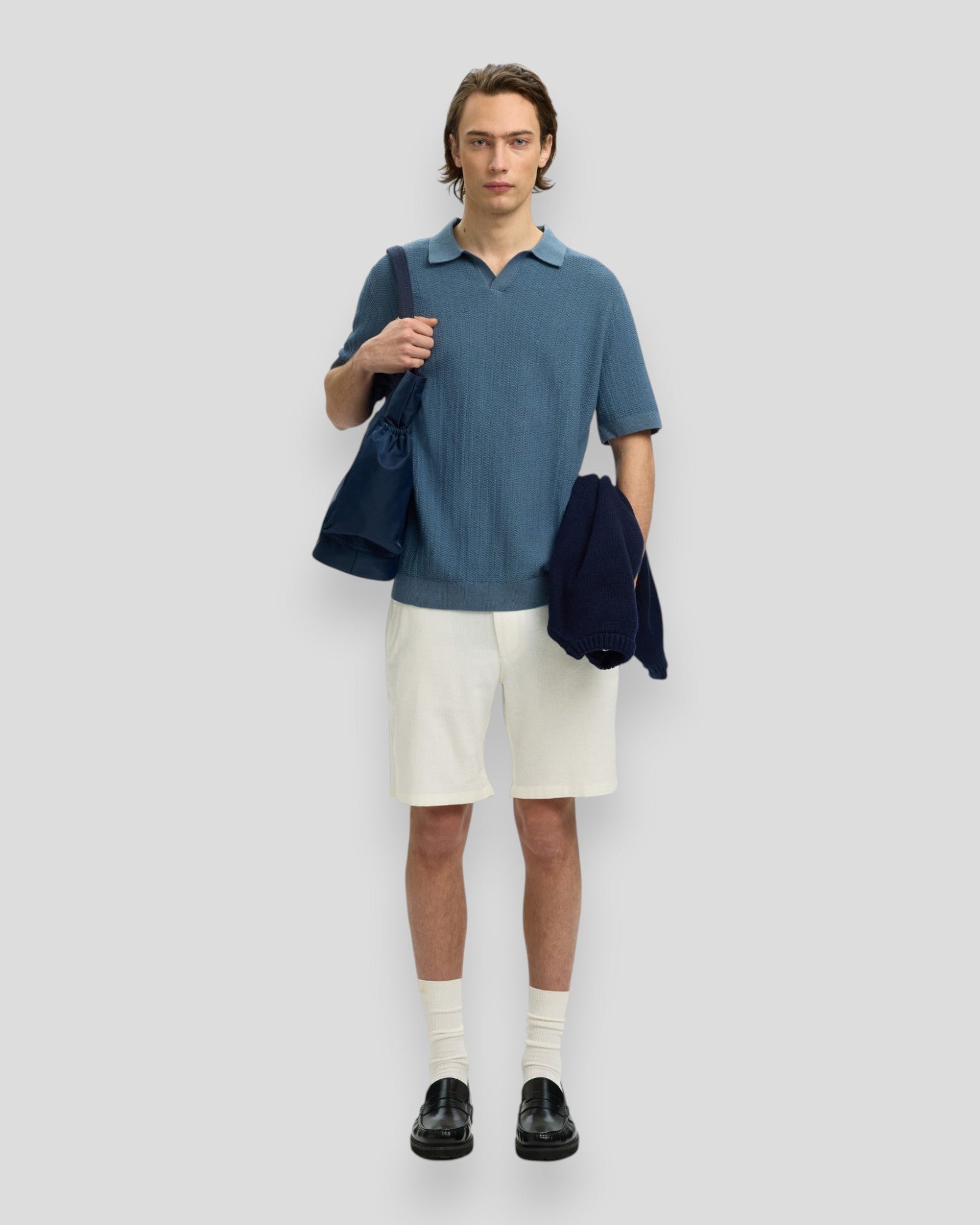 Mattis SS Linen Blend Struc Polo - Blue Mirage