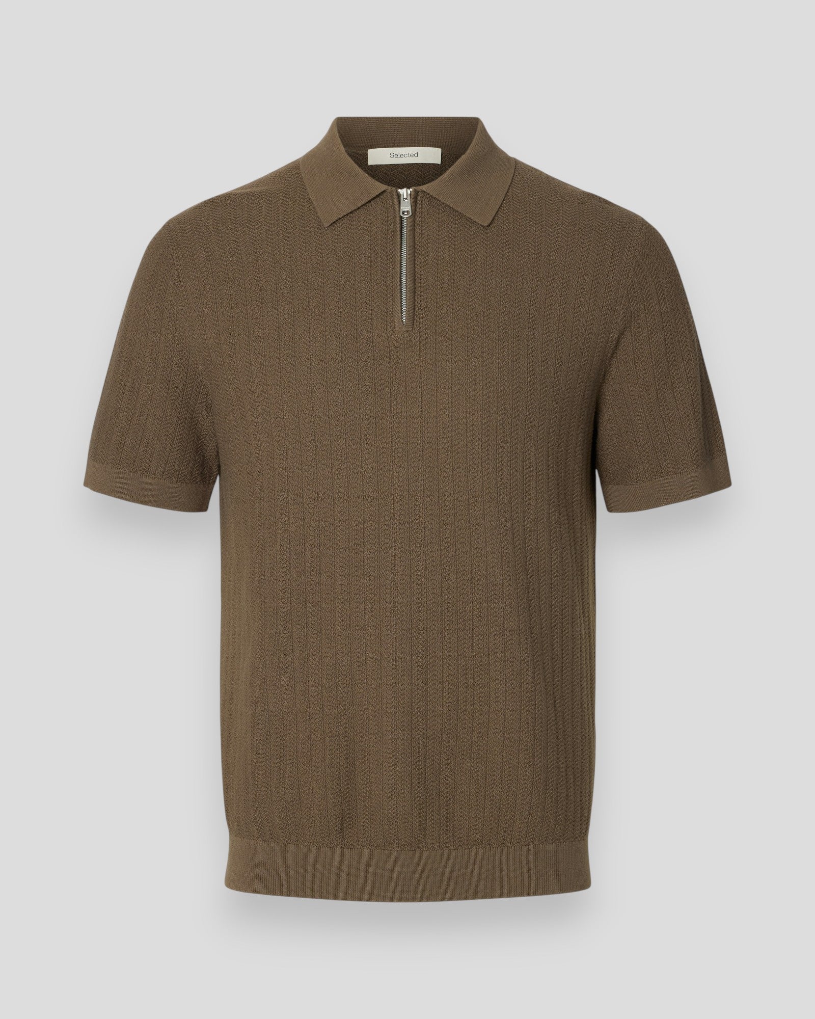Can SS Knit Structure Zip Polo - Chocolate Chip