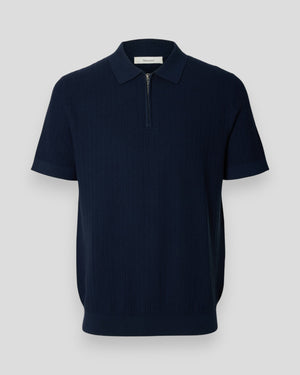 Can SS Knit Structure Zip Polo - Navy Blazer