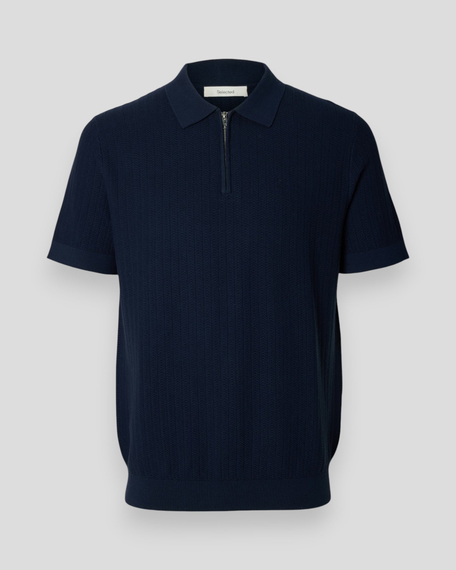 Can SS Knit Structure Zip Polo - Navy Blazer