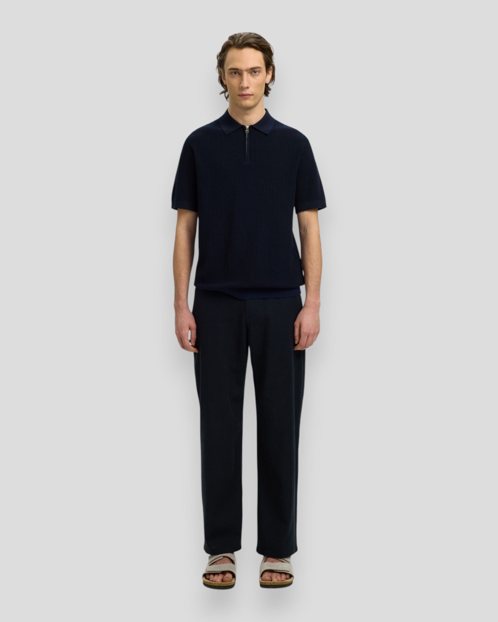 Can SS Knit Structure Zip Polo - Navy Blazer