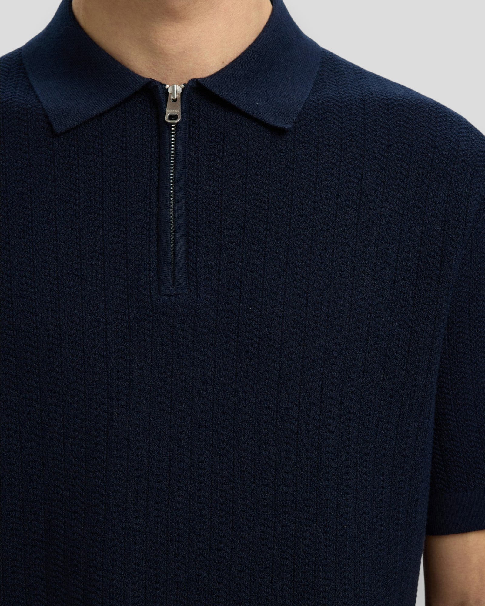 Can SS Knit Structure Zip Polo - Navy Blazer