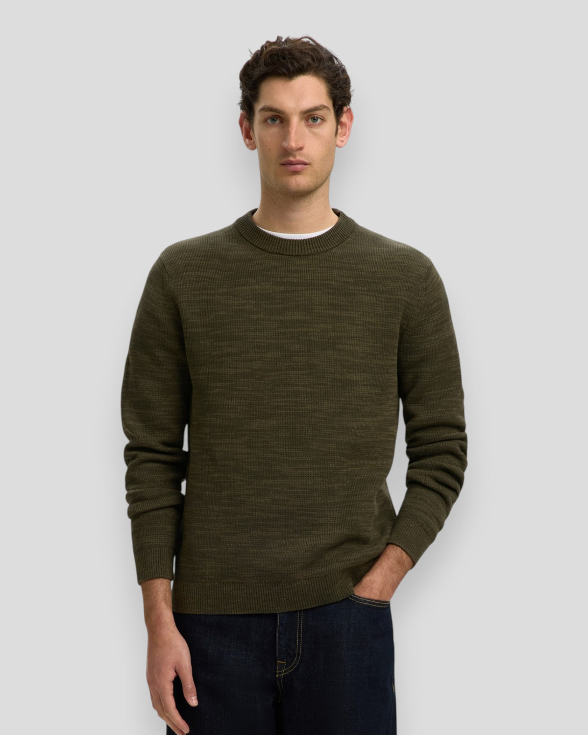 Dane Knit Structure Crew Neck - Forest Night/Kalamata Twist